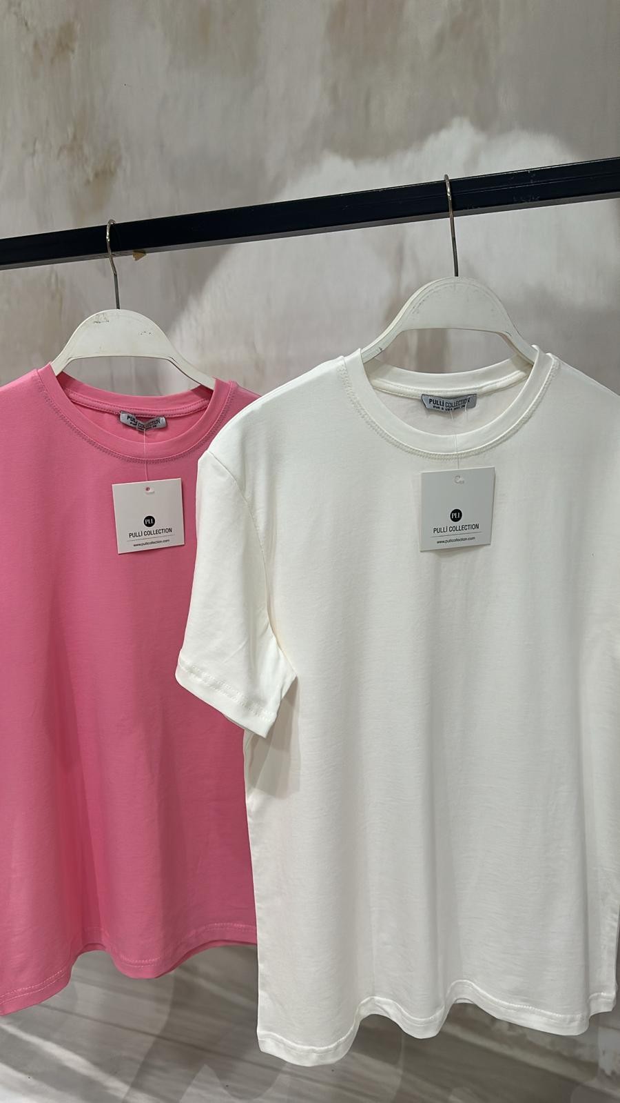 Konforlu Tam Kalıp Pembe & Ekru Basic Tişört İkili