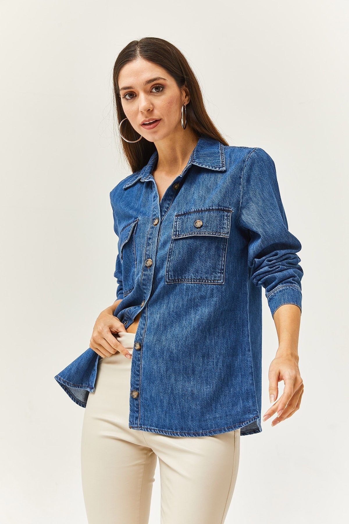 Slim Fit Uzun Kollu Jean Gömlek