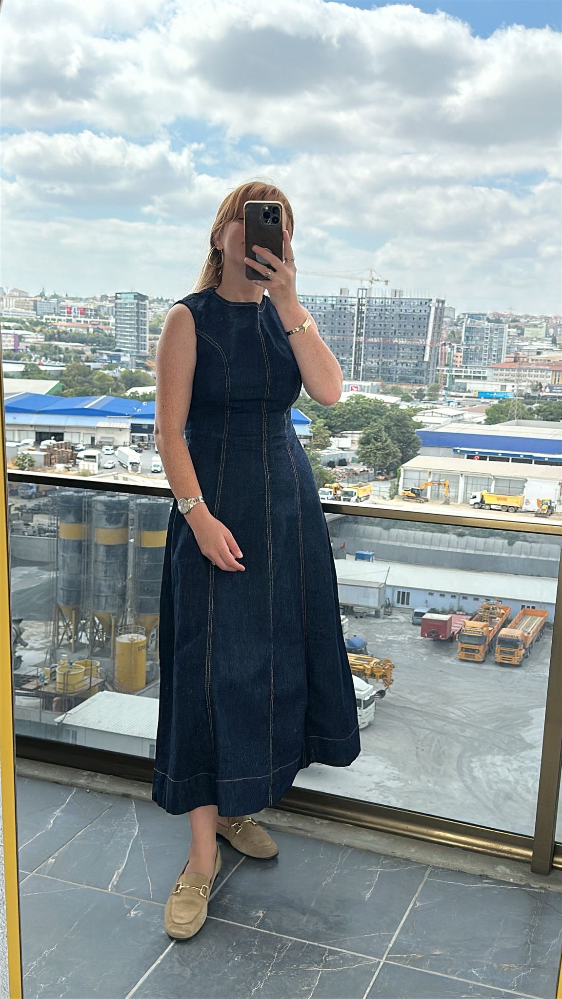 Premium Denim Jean Uzun Kot Elbise