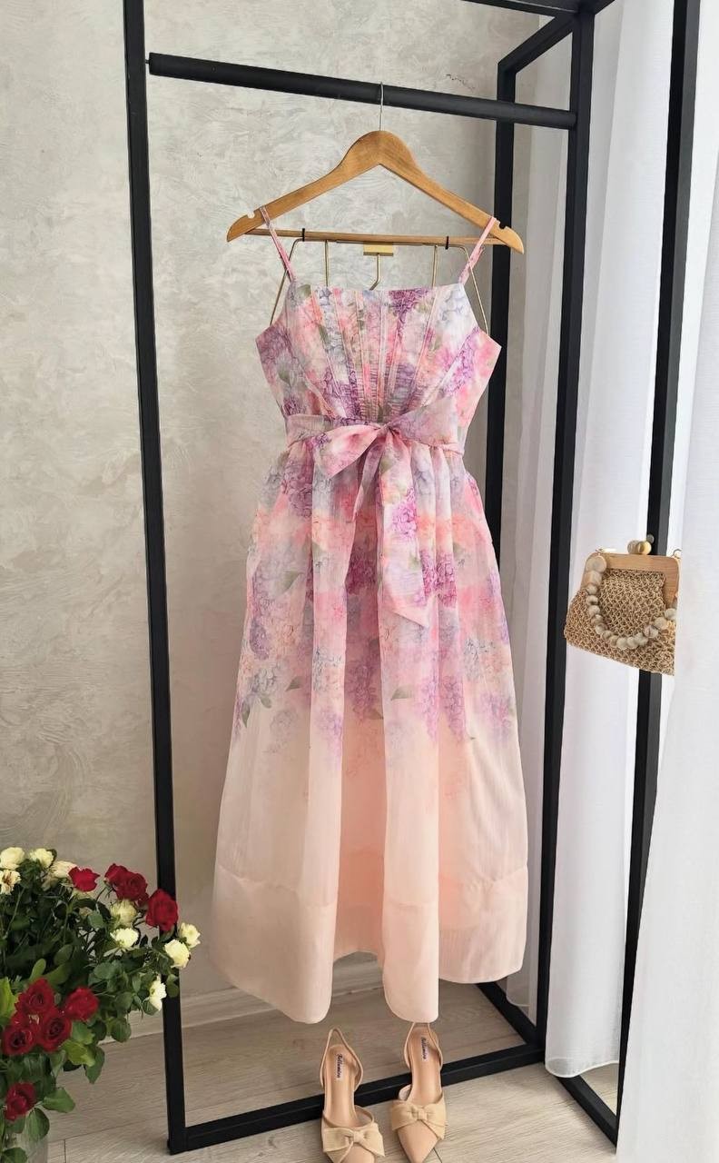 Zimmerman Model Biye İşlemeli Keten Askılı Elbise - Desenli 2