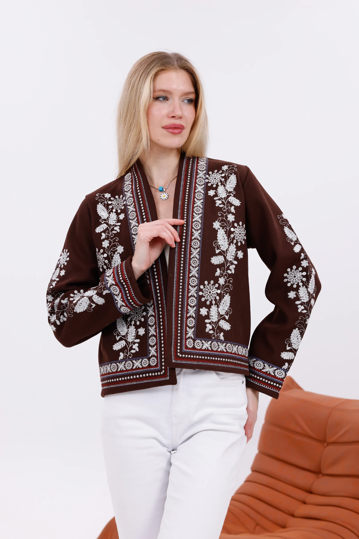 Etnik Nakış Detaylı Koton Ceket 