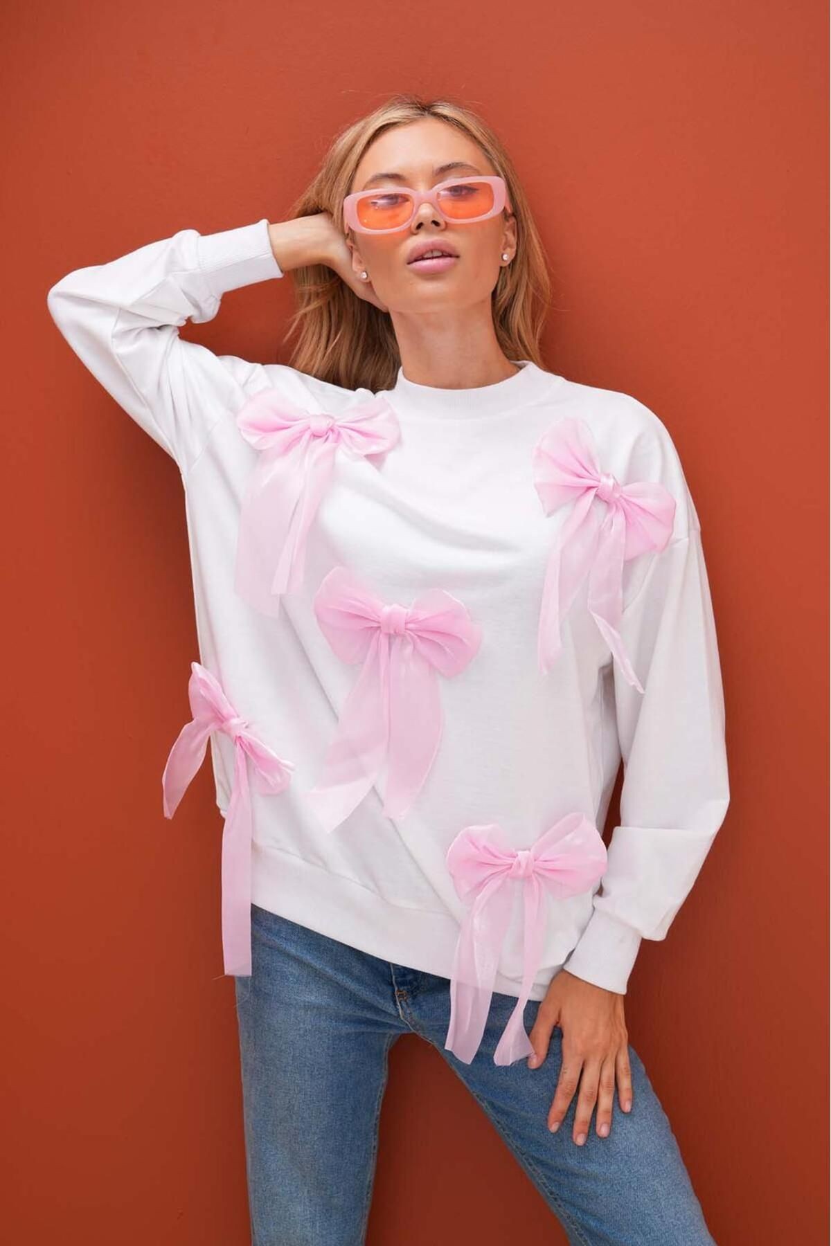 Pembe Fiyonklu Yeni Sezon Basic Sweatshırt PLL-810