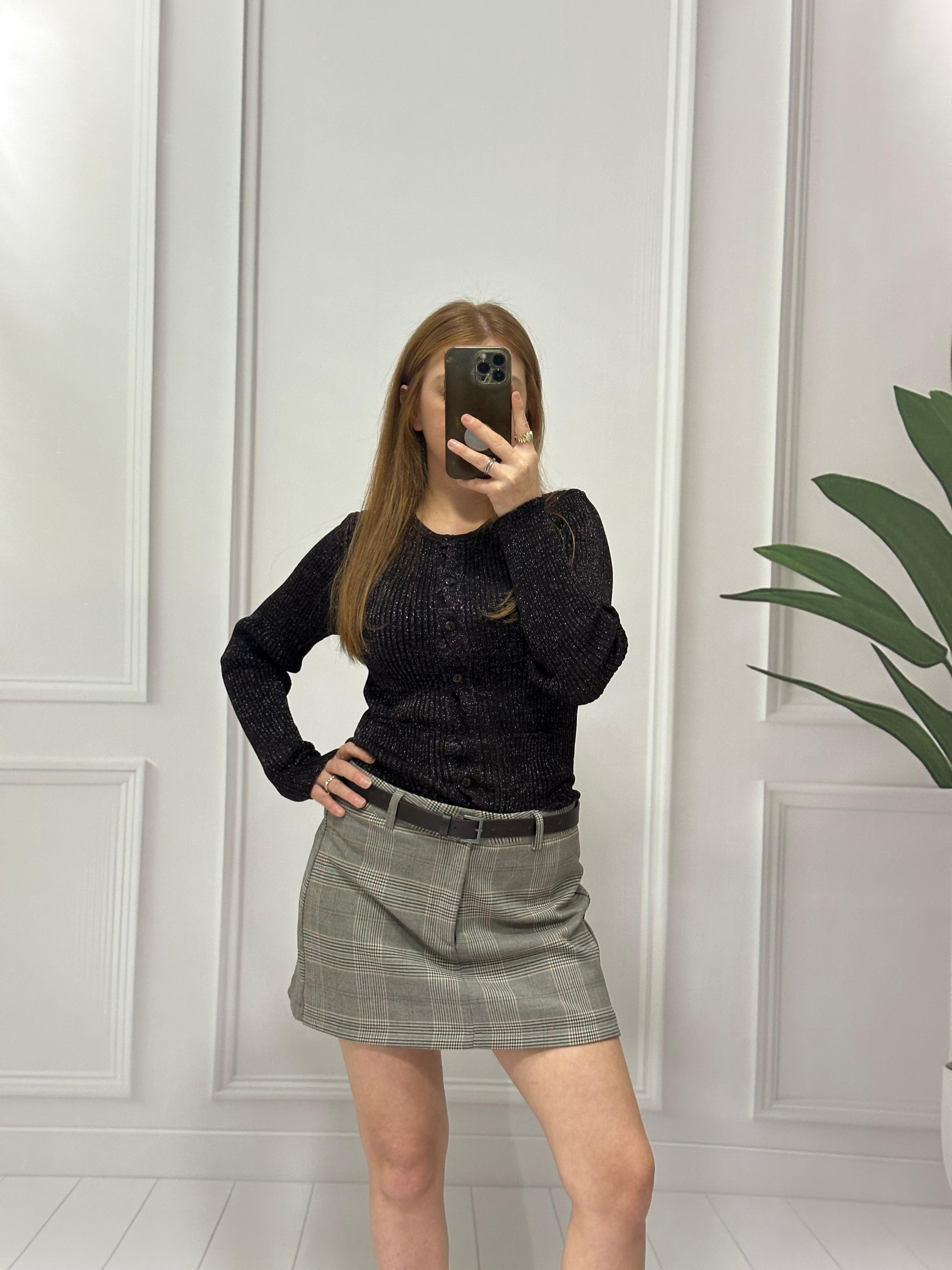 Ekose Desenli Kemer Dahil Şort Etek