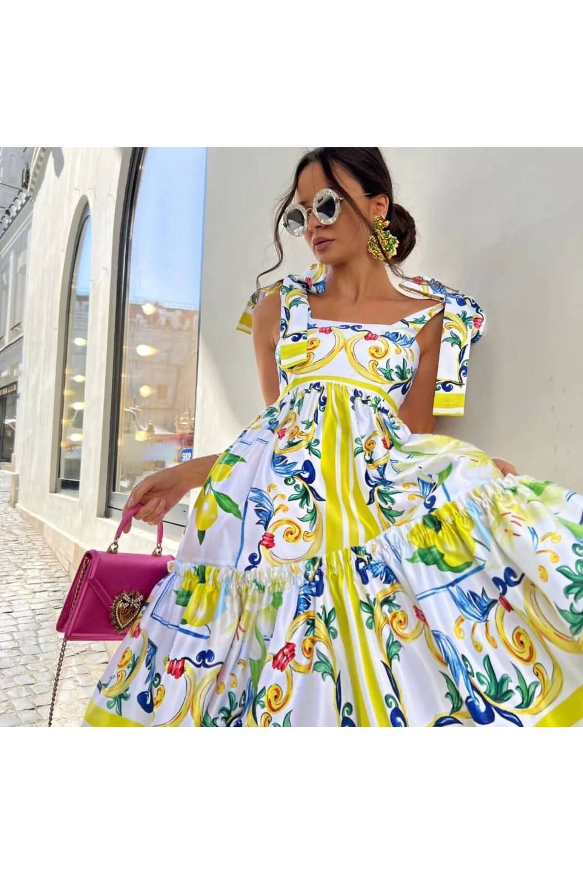 Atlas Kumaş Omuzdan Bağlamalı Dolce Model Elbise