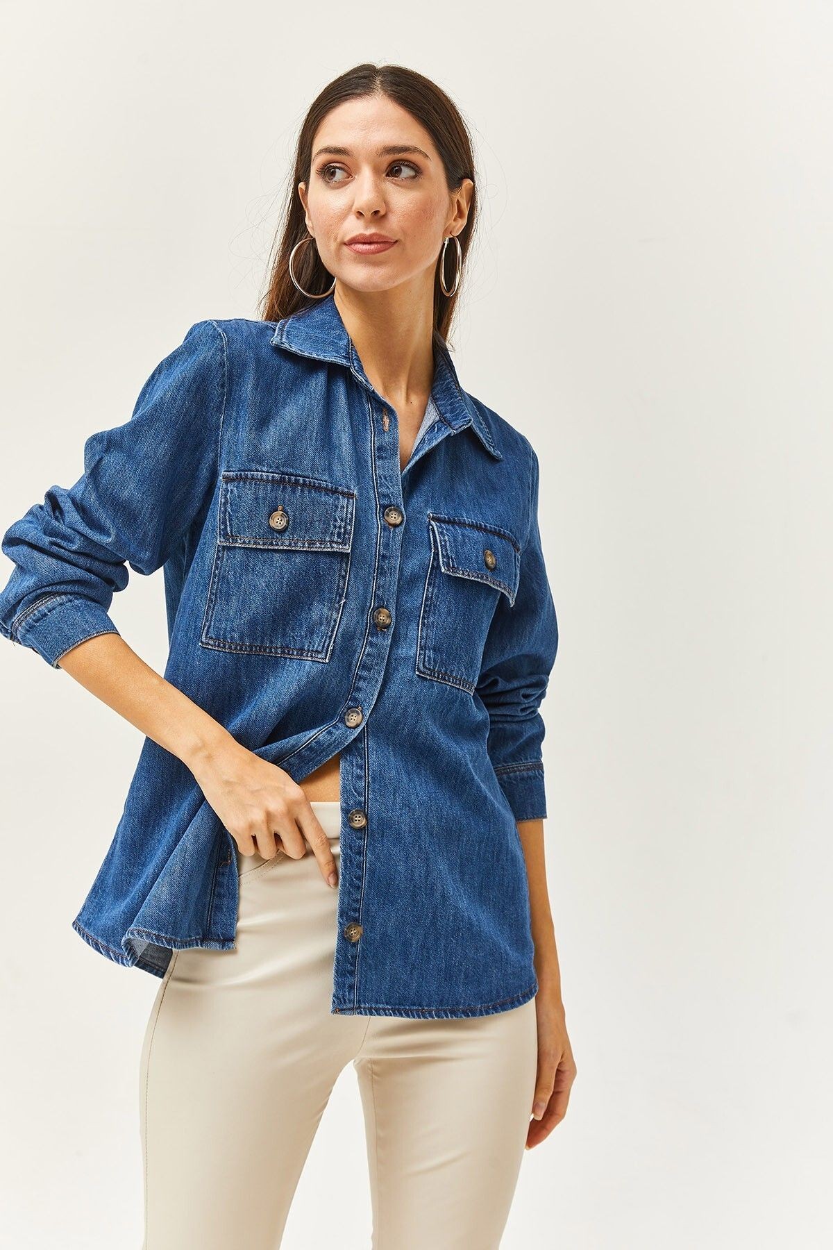 Slim Fit Uzun Kollu Jean Gömlek