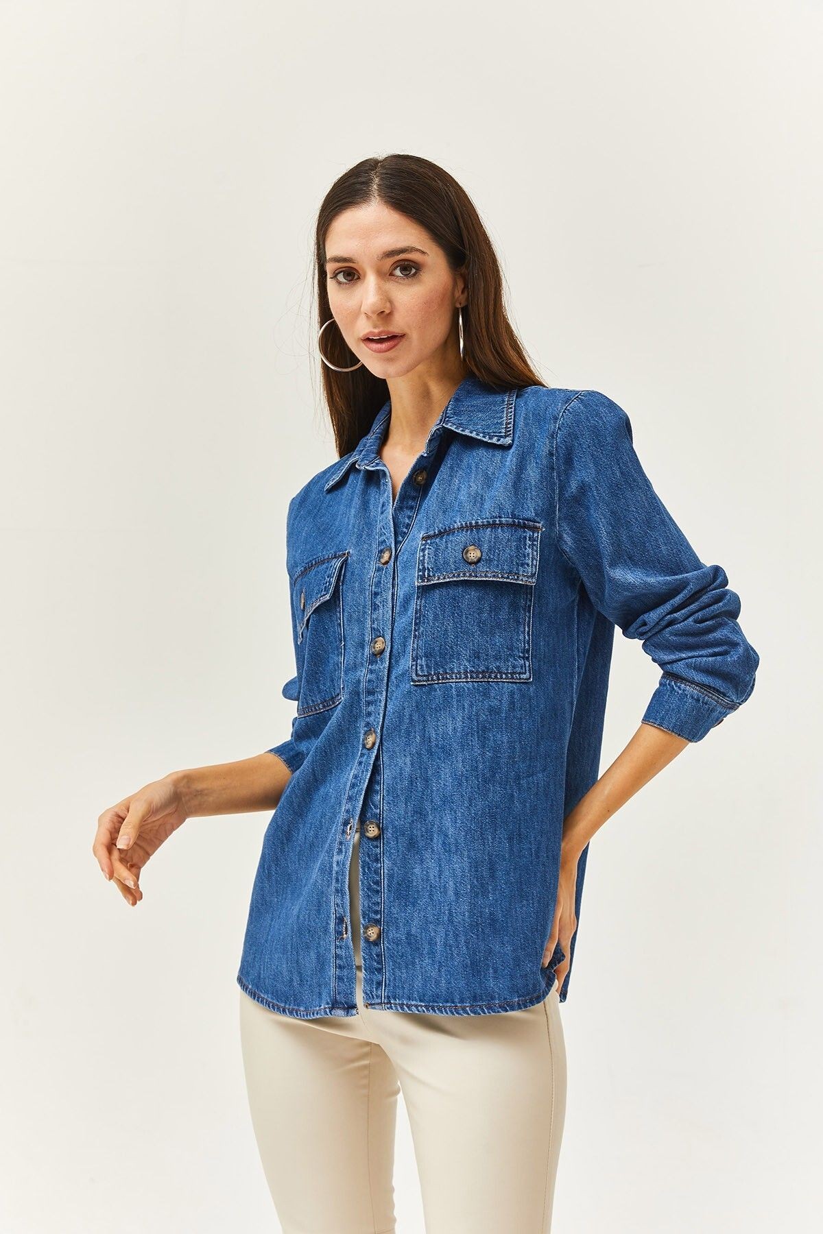 Slim Fit Uzun Kollu Jean Gömlek
