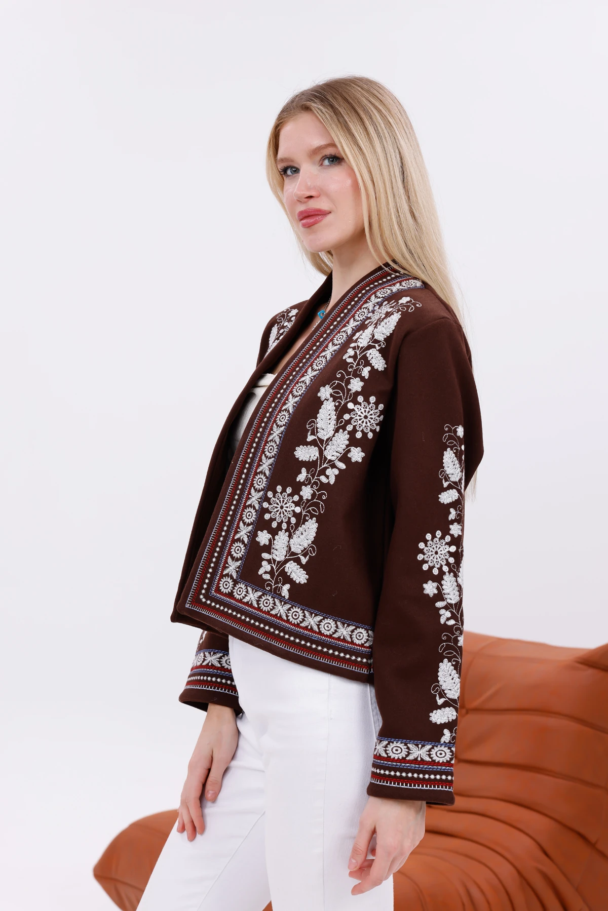 Etnik Nakış Detaylı Koton Ceket 