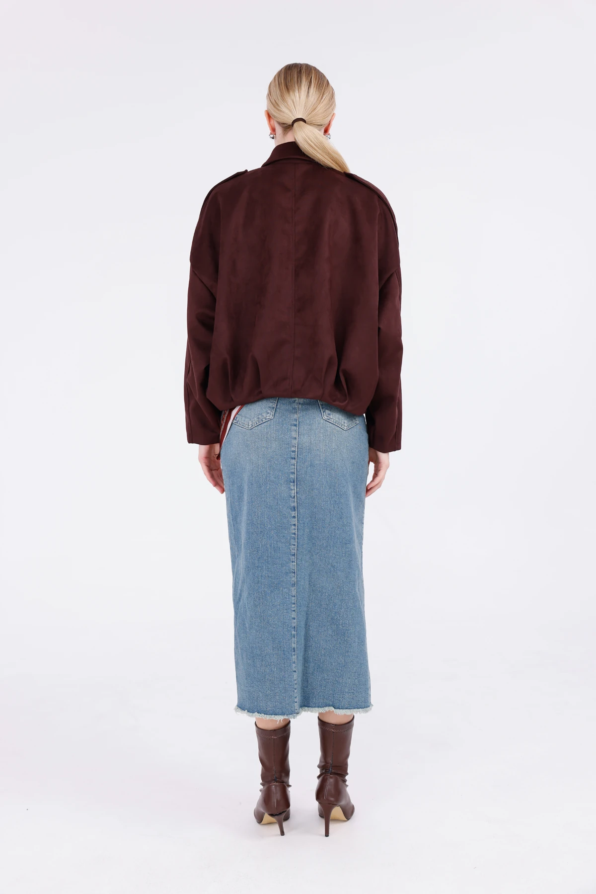 Oversize Süet Bomber Ceket