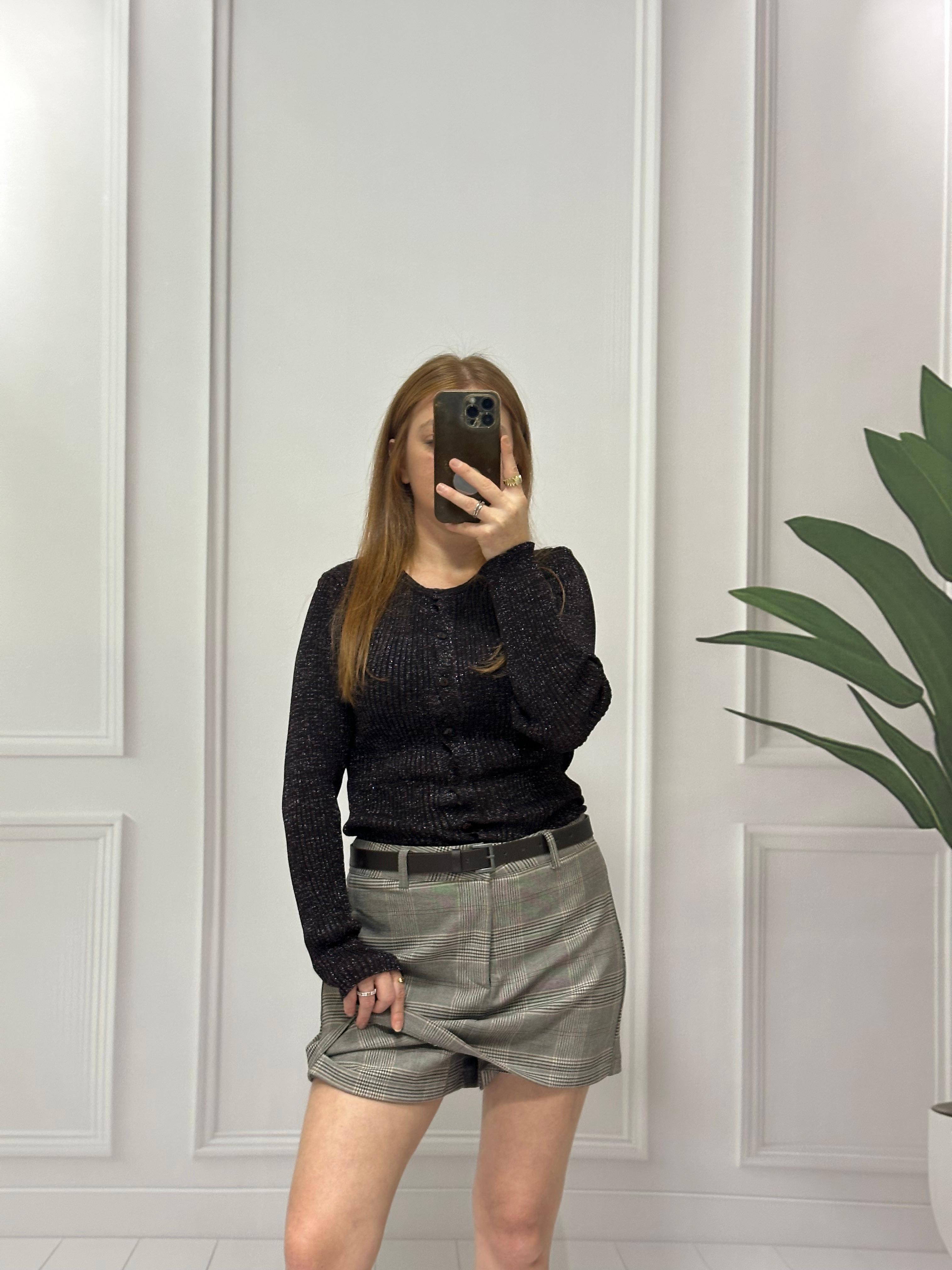 Ekose Desenli Kemer Dahil Şort Etek