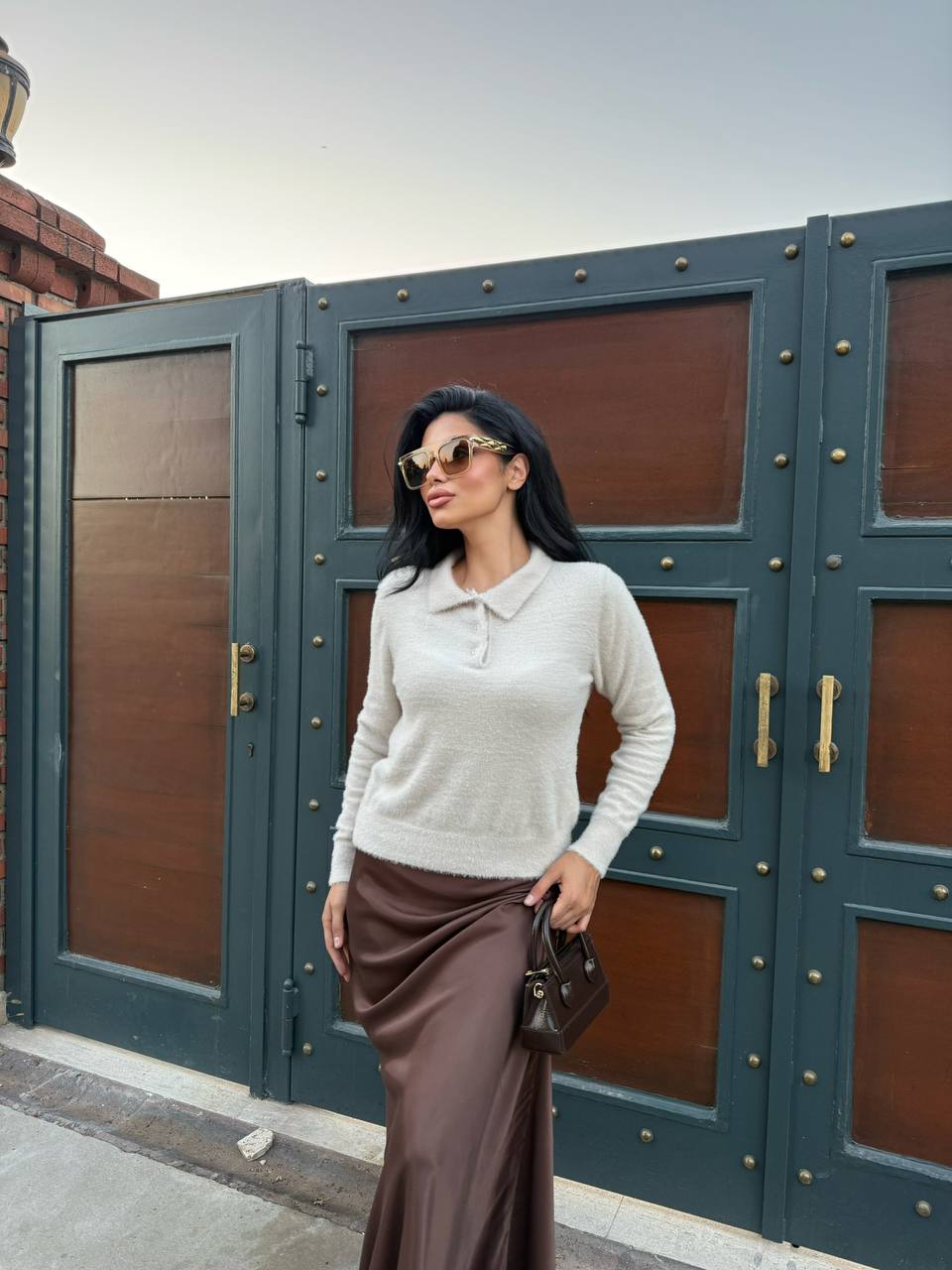 Soft Dokulu Polo Yaka Triko Kazak - Ekru