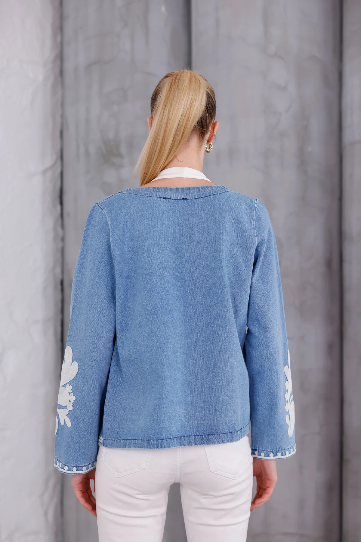 Bohem Nakış Detaylı Denim Ceket