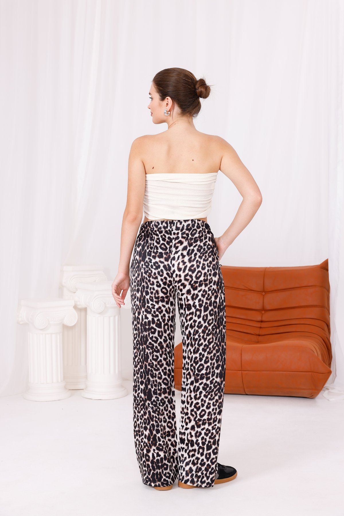 Leopar Desenli Saten Pantolon 