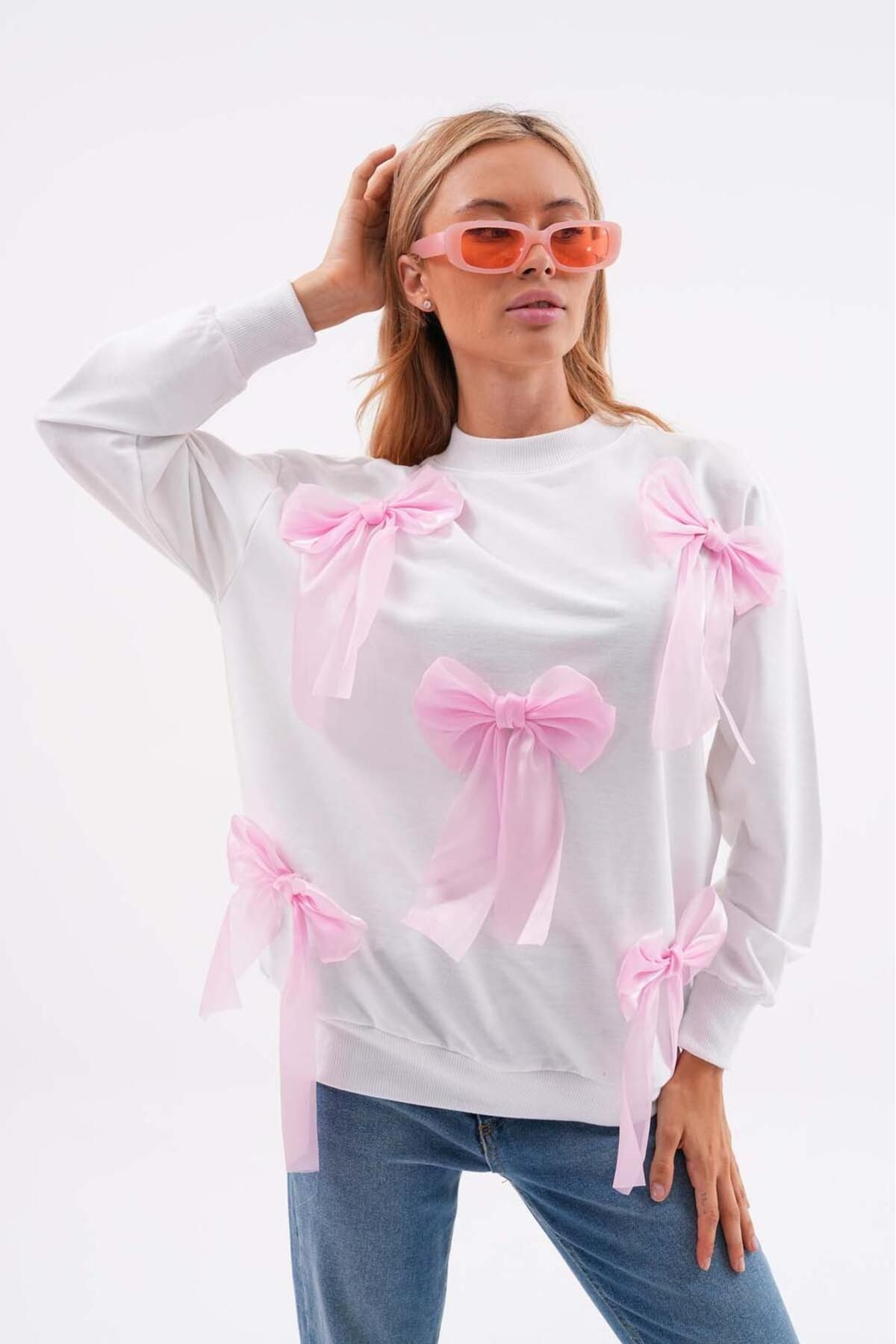 Pembe Fiyonklu Yeni Sezon Basic Sweatshırt PLL-810