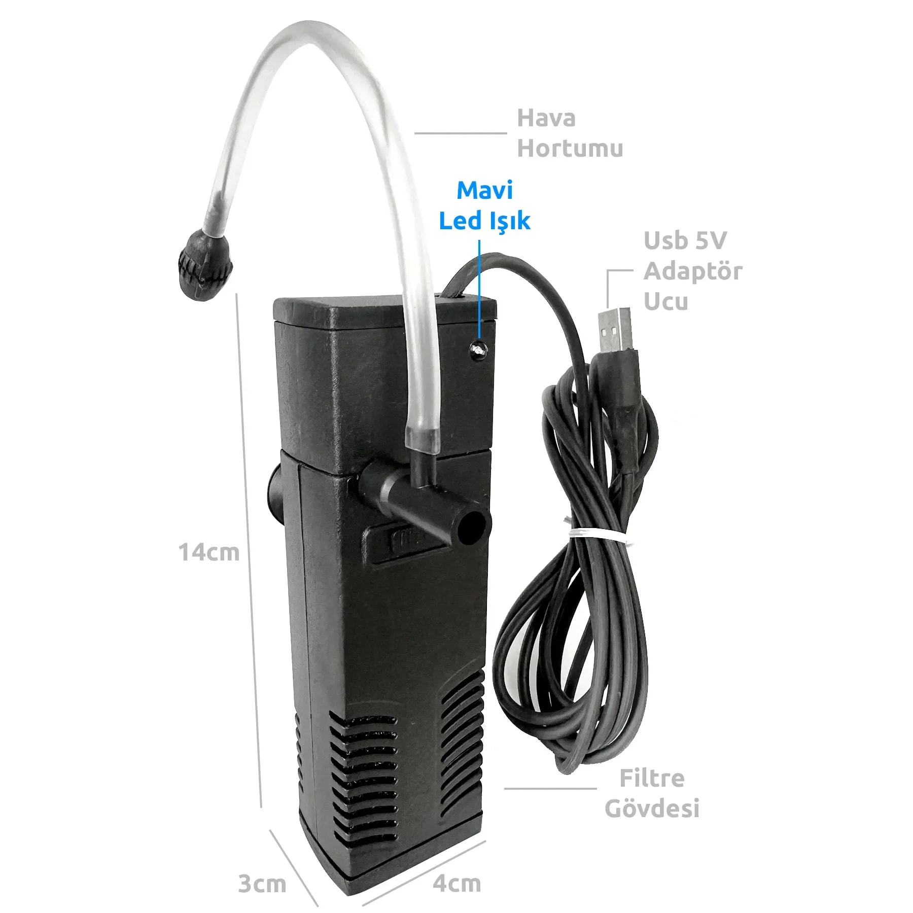 Akvaryum Mini Işıklı Filtre 40L/h 3 Watt