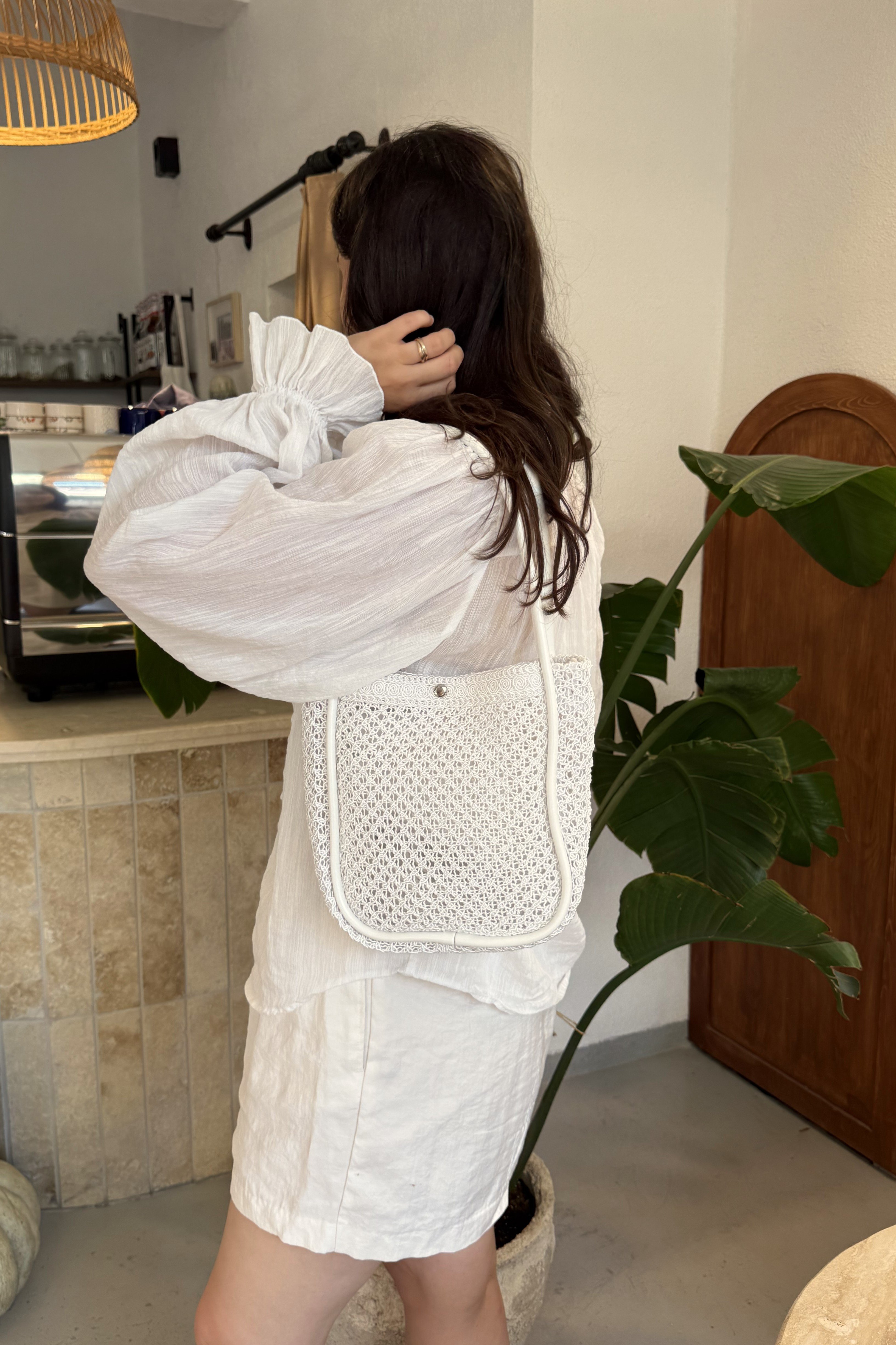 Handmade Makrome Kadın El ve Omuz Çanta Oswin Beyaz