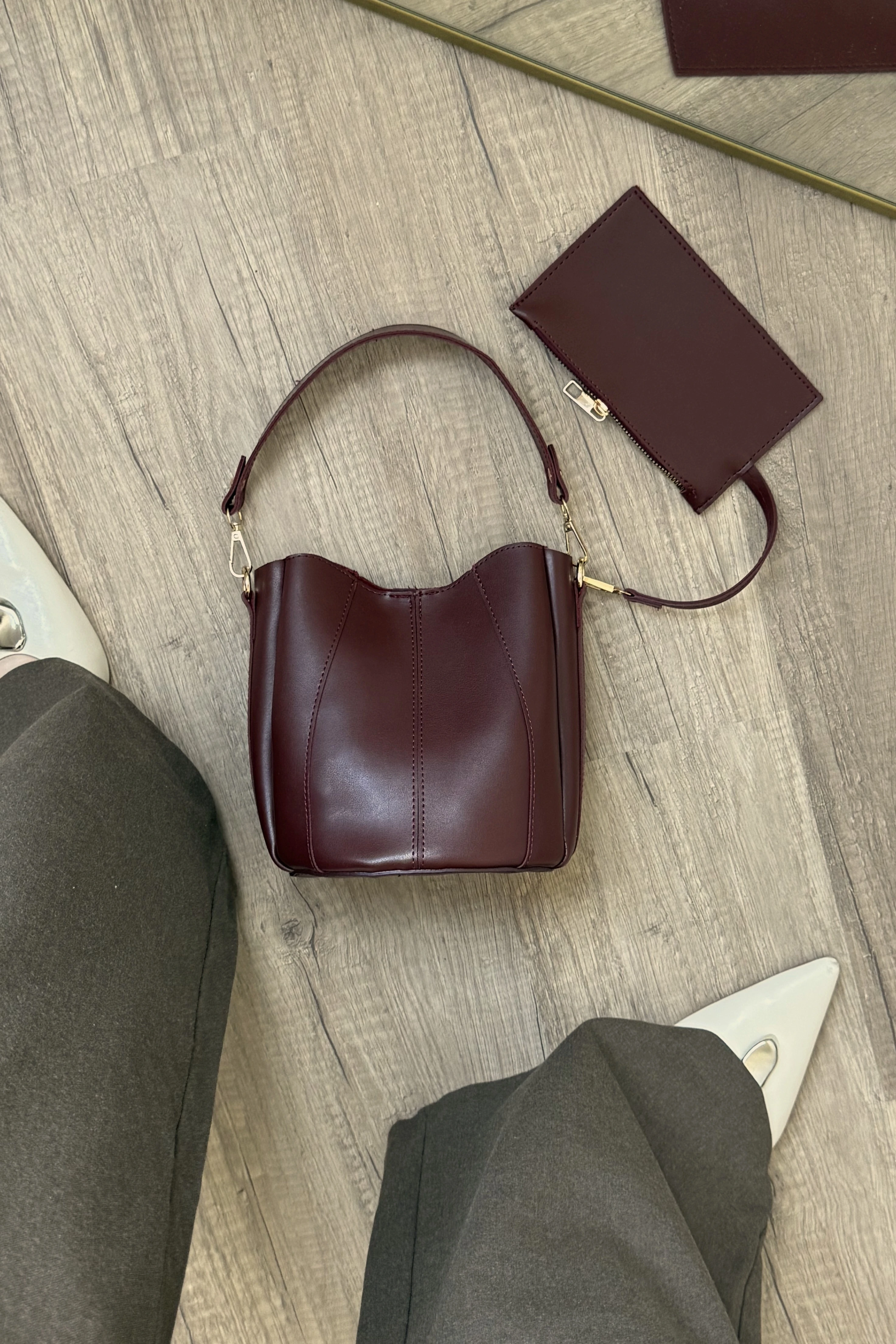 Dikiş Detaylı Cüzdanlı Kese Model Kadın El ve Omuz Çanta Didas ST0045