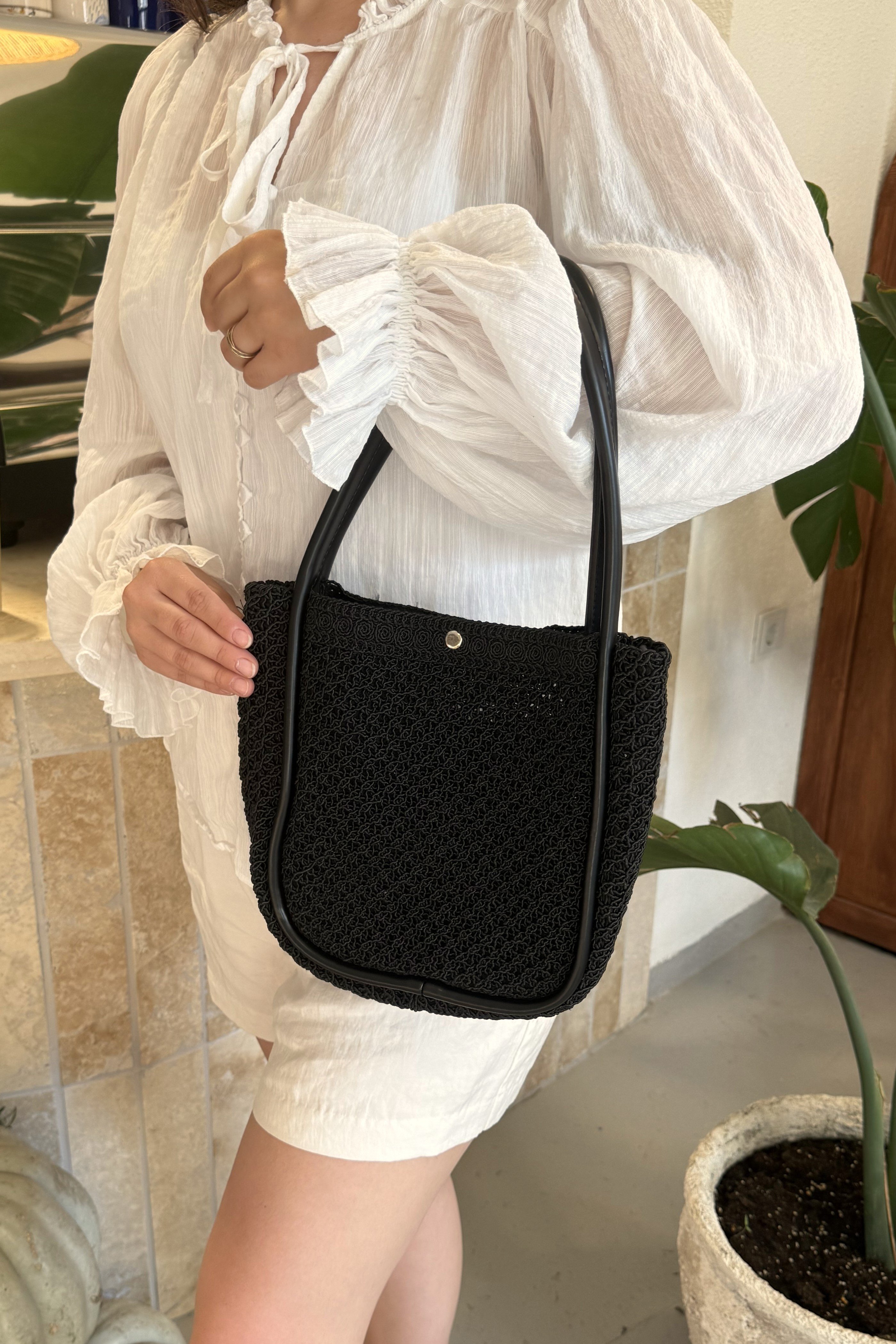 Handmade Makrome Kadın El ve Omuz Çanta Oswin Siyah