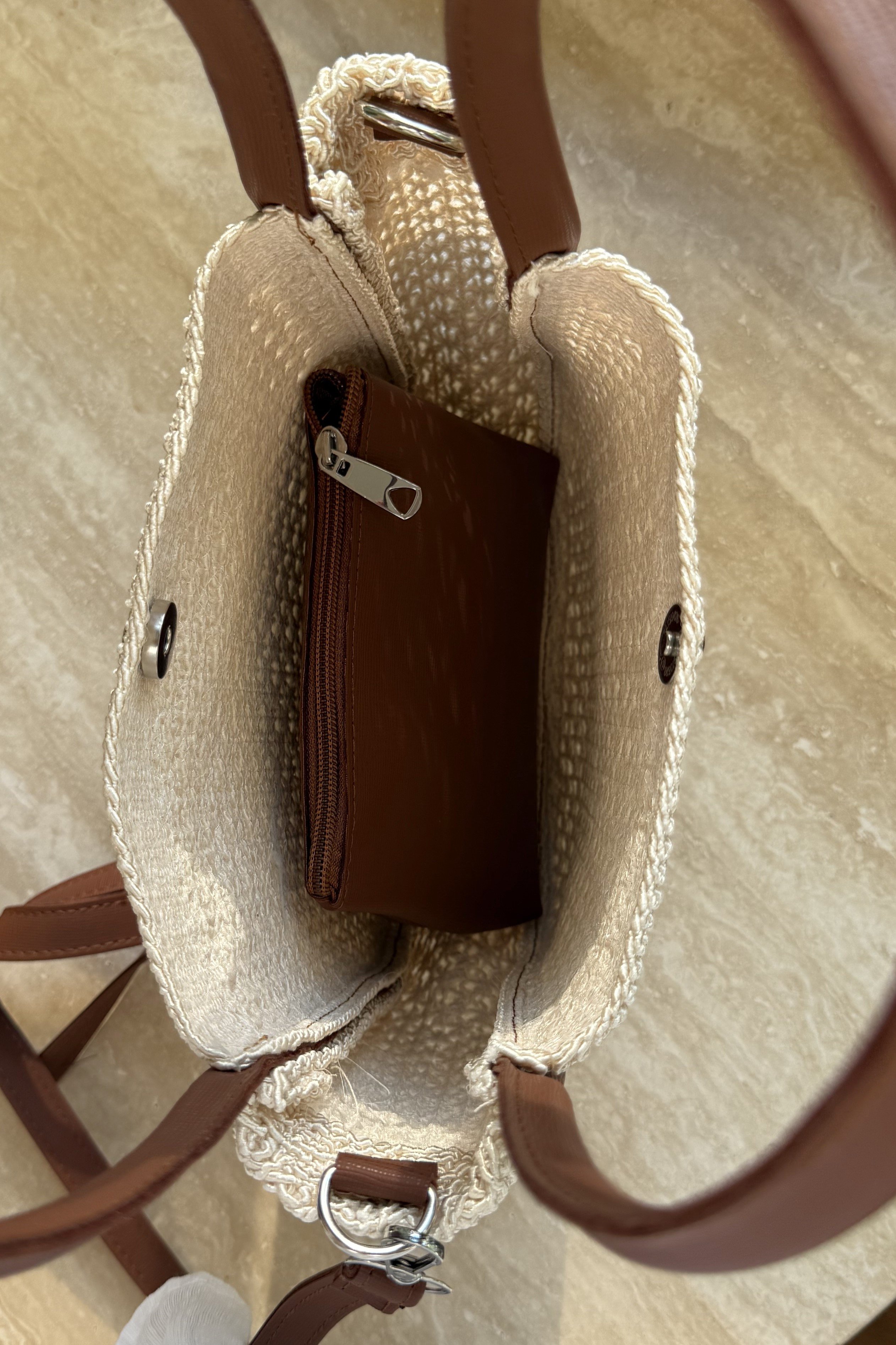 Handmade Makrome Kadın El ve Omuz Çanta Oswin Krem