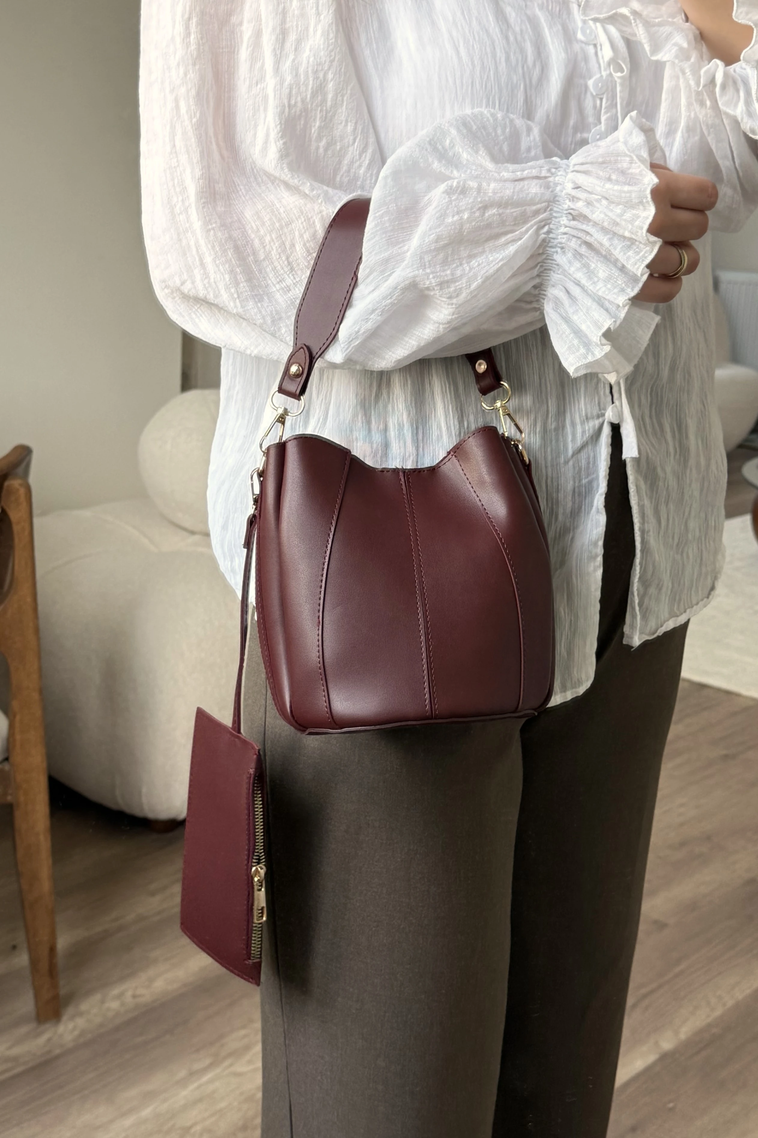 Dikiş Detaylı Cüzdanlı Kese Model Kadın El ve Omuz Çanta Didas ST0045