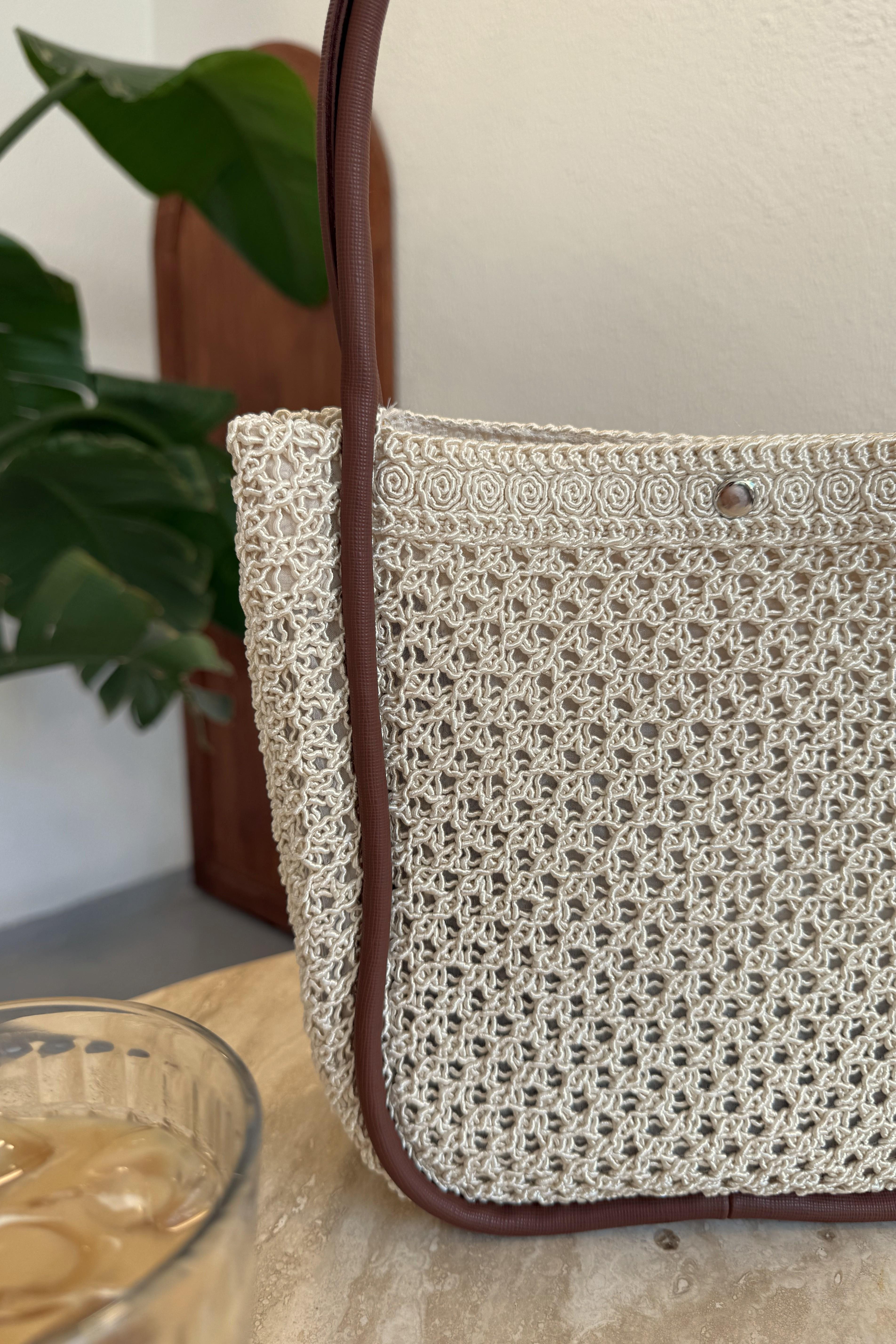 Handmade Makrome Kadın El ve Omuz Çanta Oswin Krem