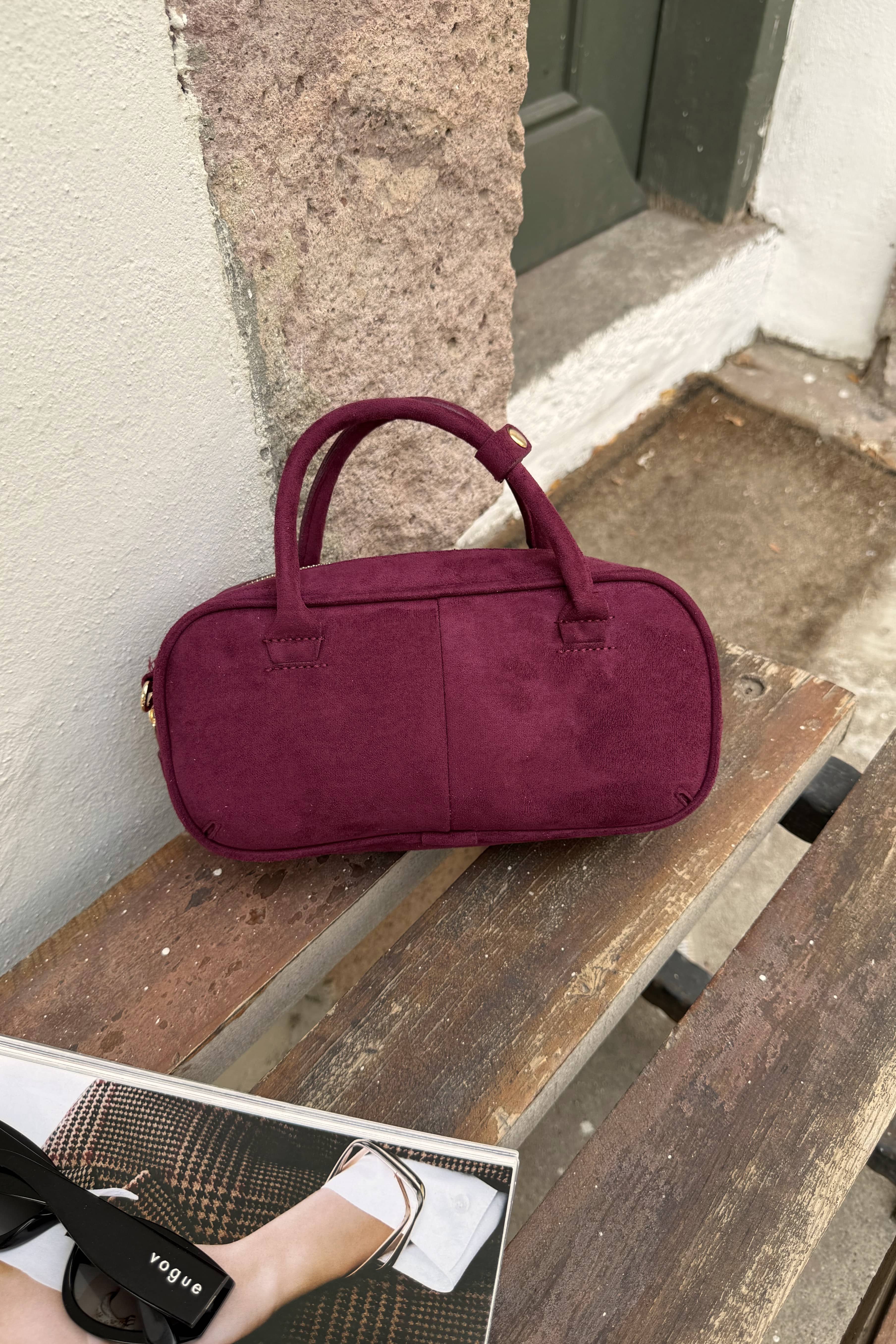 Süet Mini Bowling El ve Omuz Çanta Fern ST0029 - Bordo