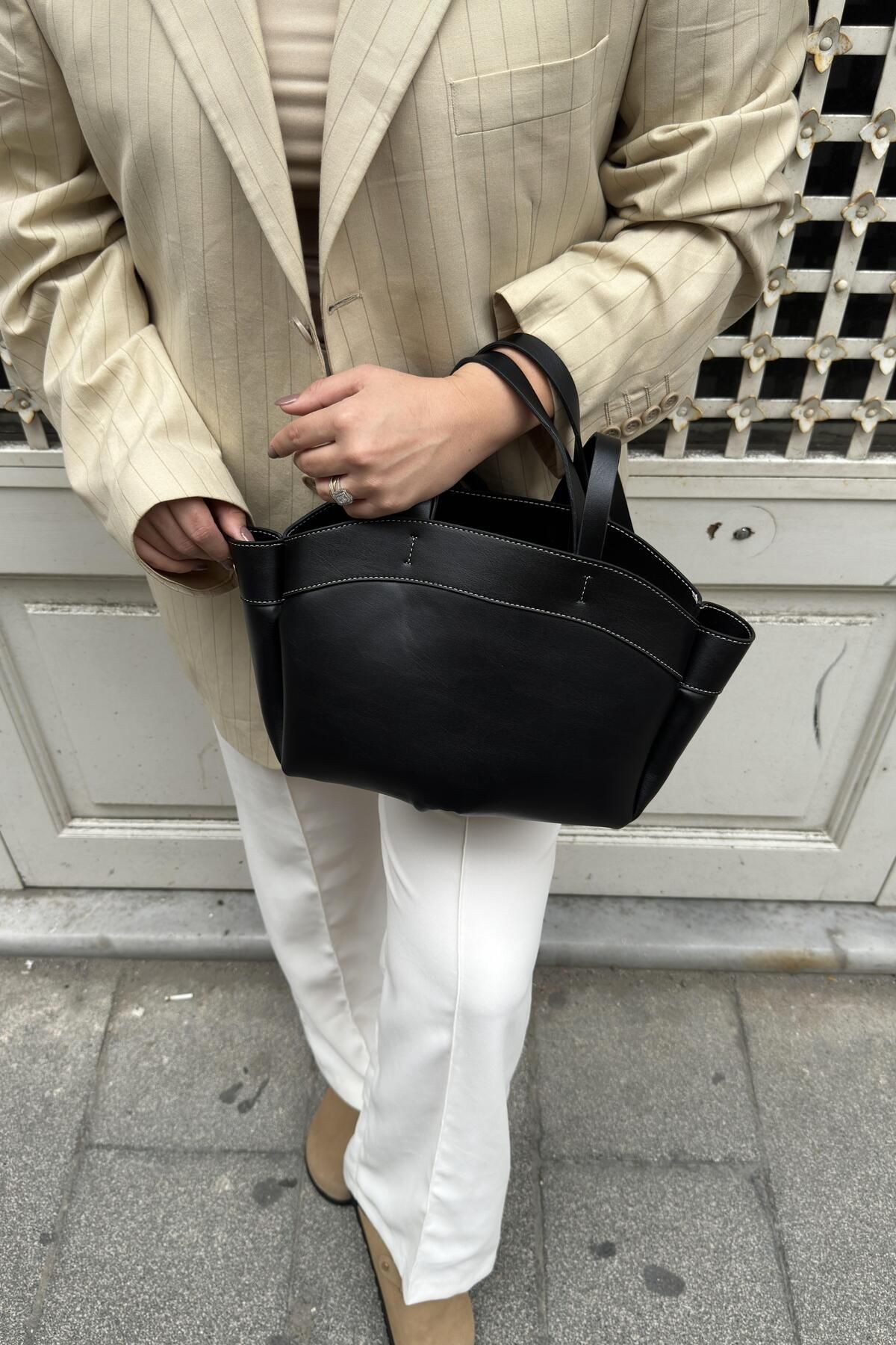 Çıkarılabilir Keseli El ve Omuz Askılı Tote Çanta Willy Siyah(Sezon Sonu)