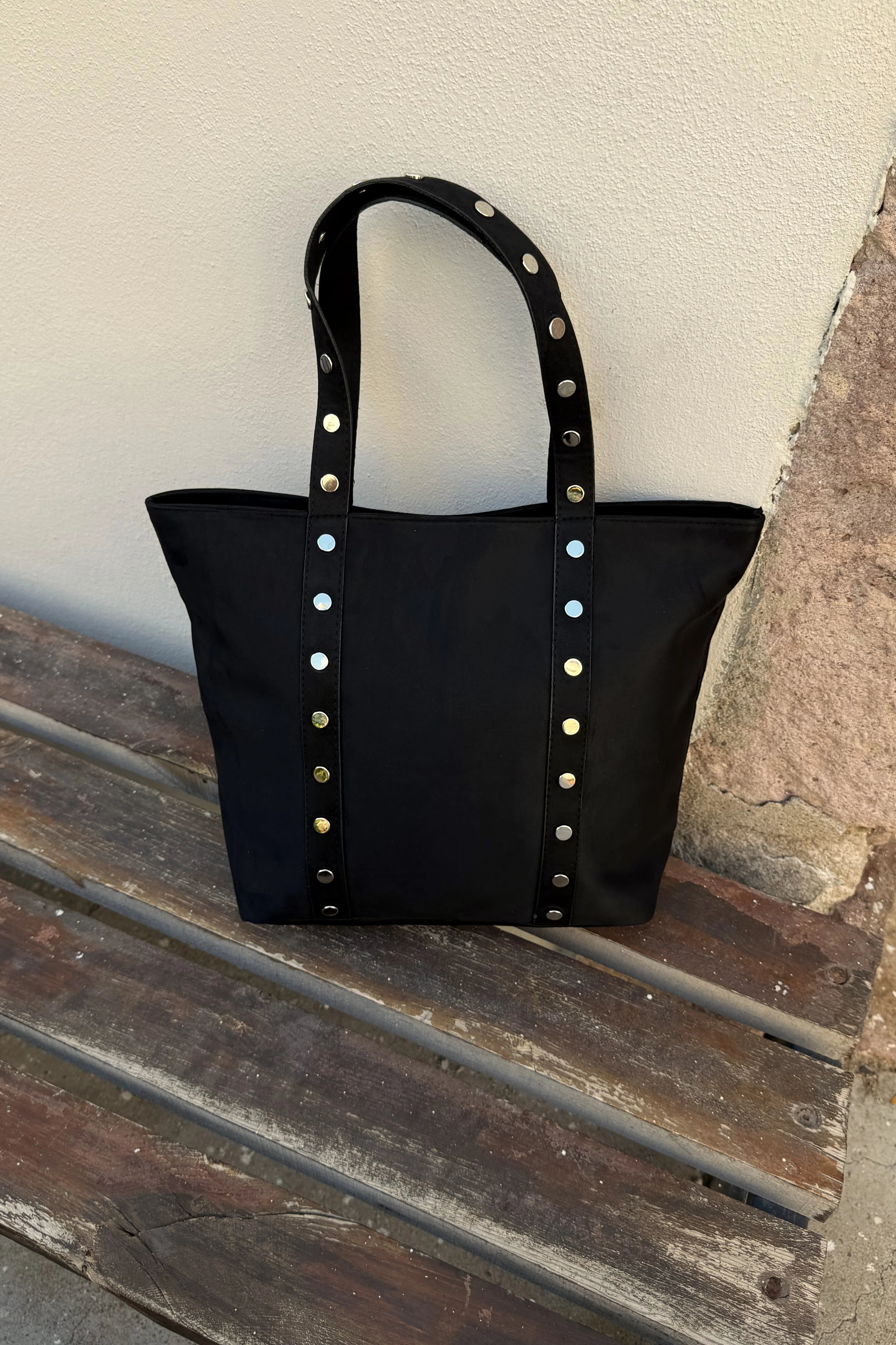 Zımbalı Salaş Kadın Shopper Omuz Çantası Yvette ST0044 - Süet Siyah