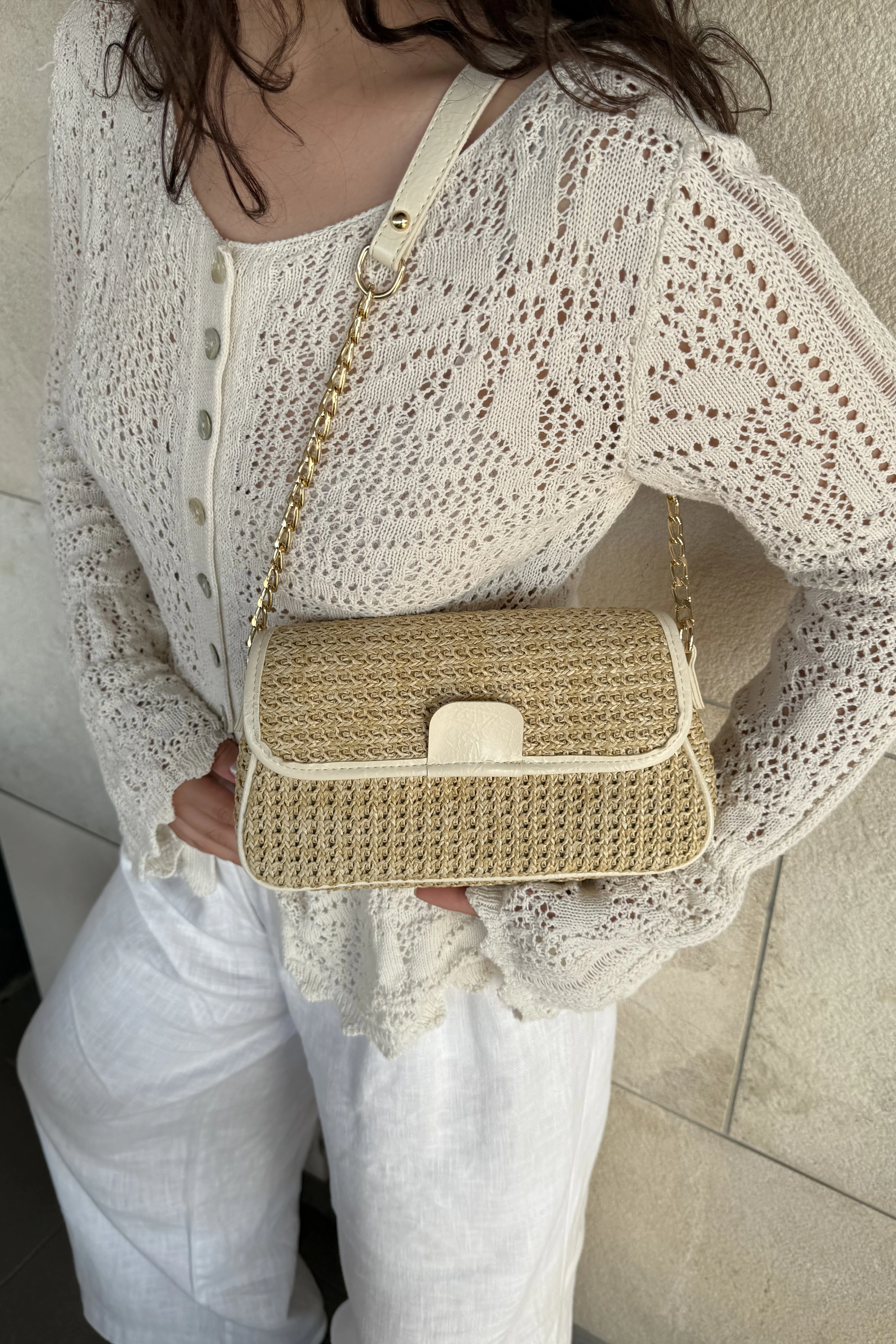 Kapaklı Hasır Çift Askılı El ve Omuz Kadın Çanta Matias ST0006