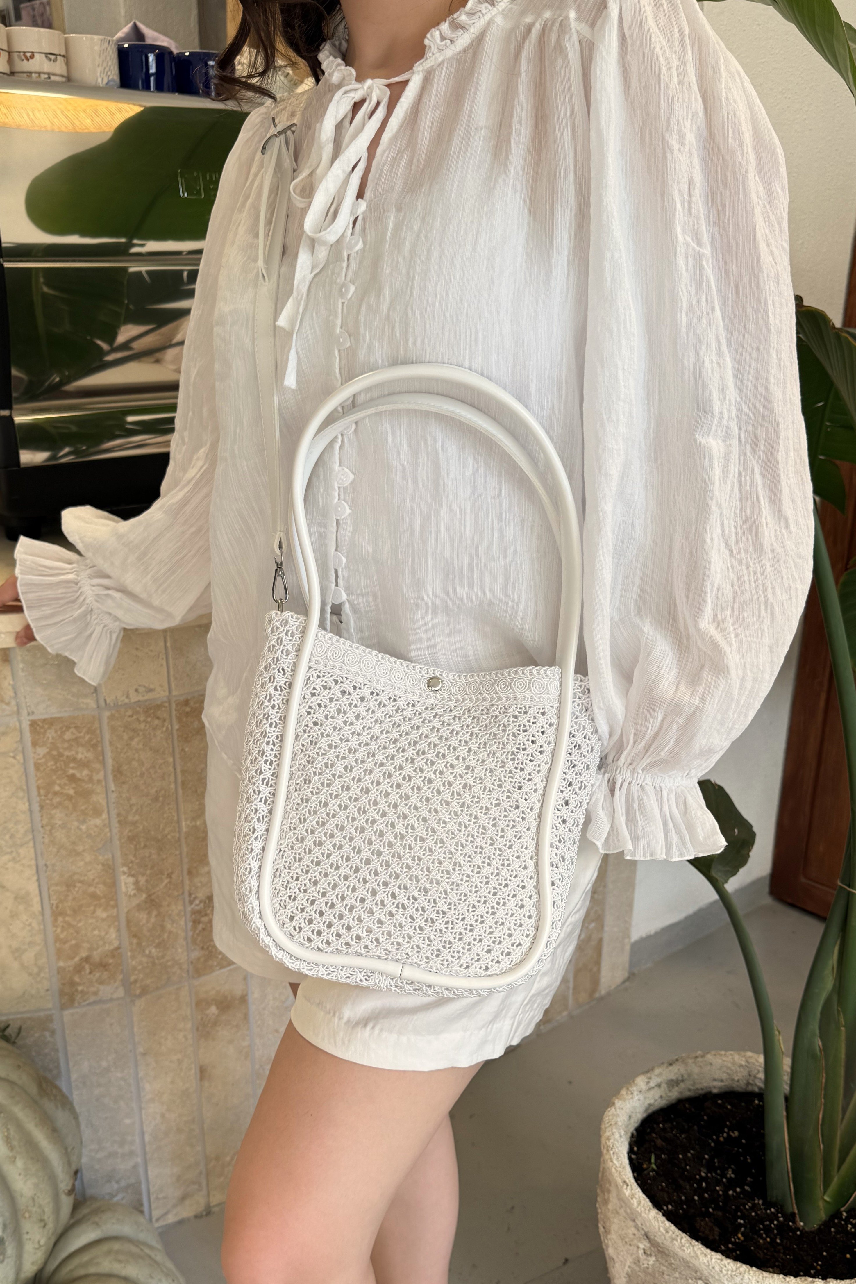 Handmade Makrome Kadın El ve Omuz Çanta Oswin Beyaz
