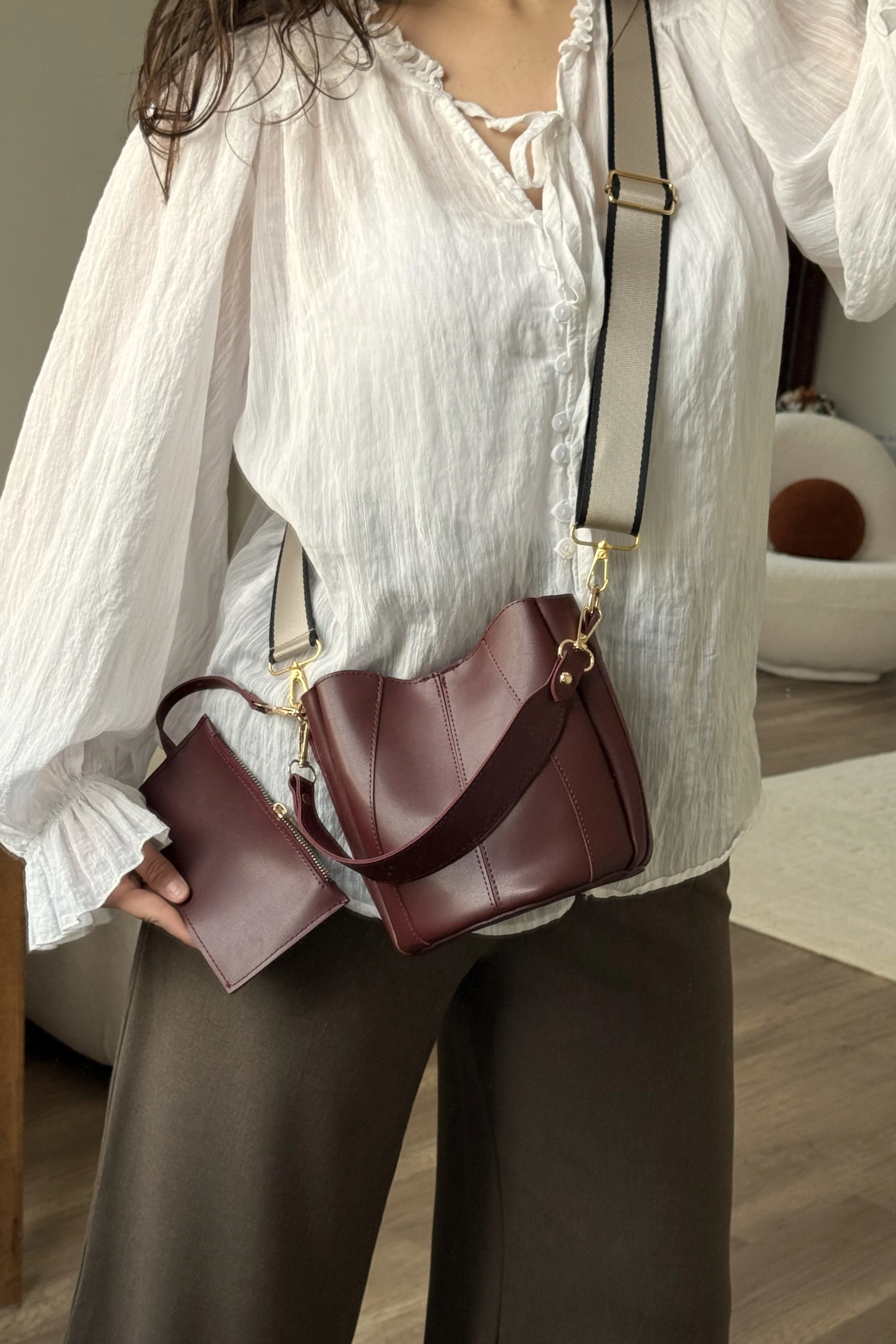 Dikiş Detaylı Cüzdanlı Kese Model Kadın El ve Omuz Çanta Didas ST0045