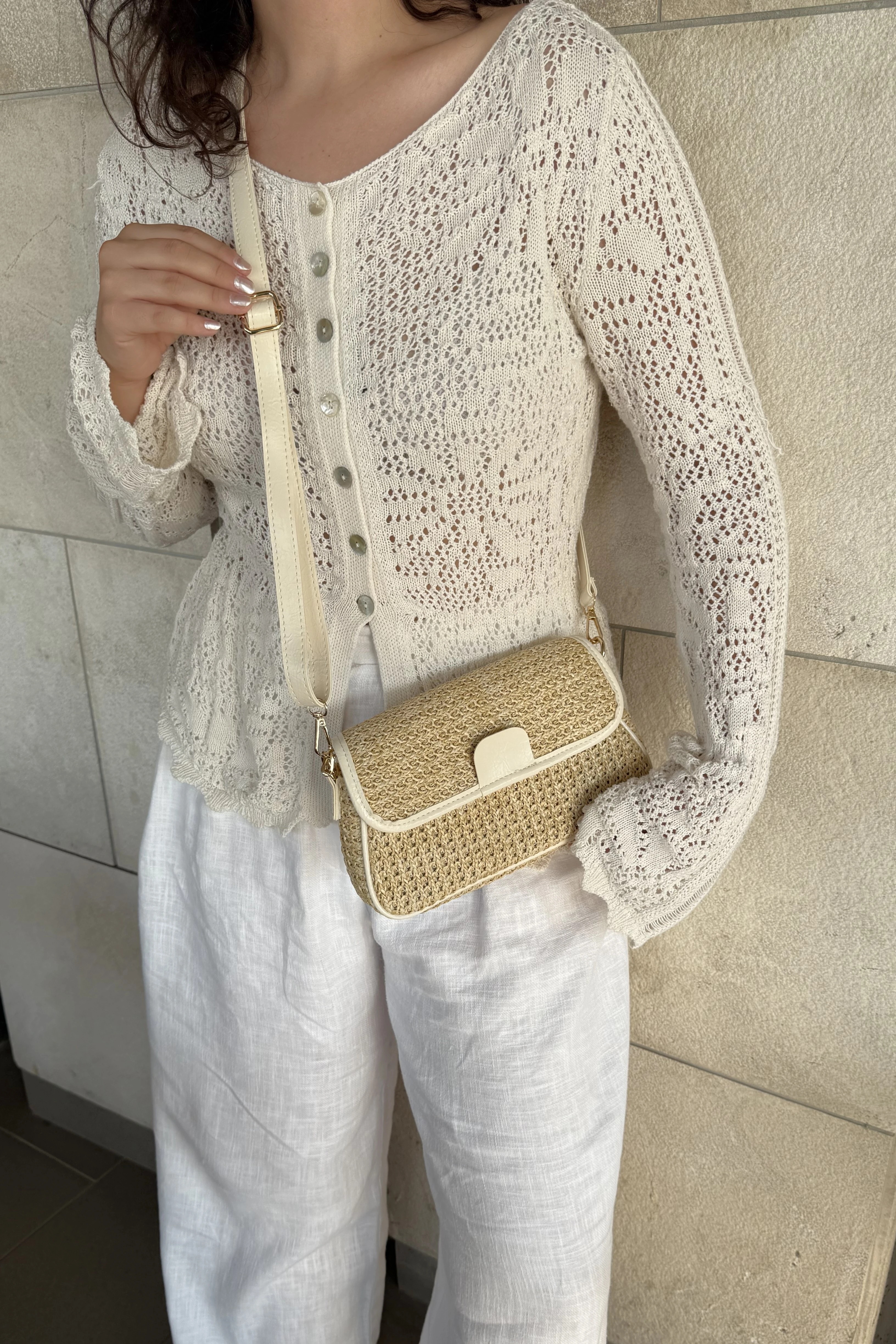 Kapaklı Hasır Çift Askılı El ve Omuz Kadın Çanta Matias ST0006