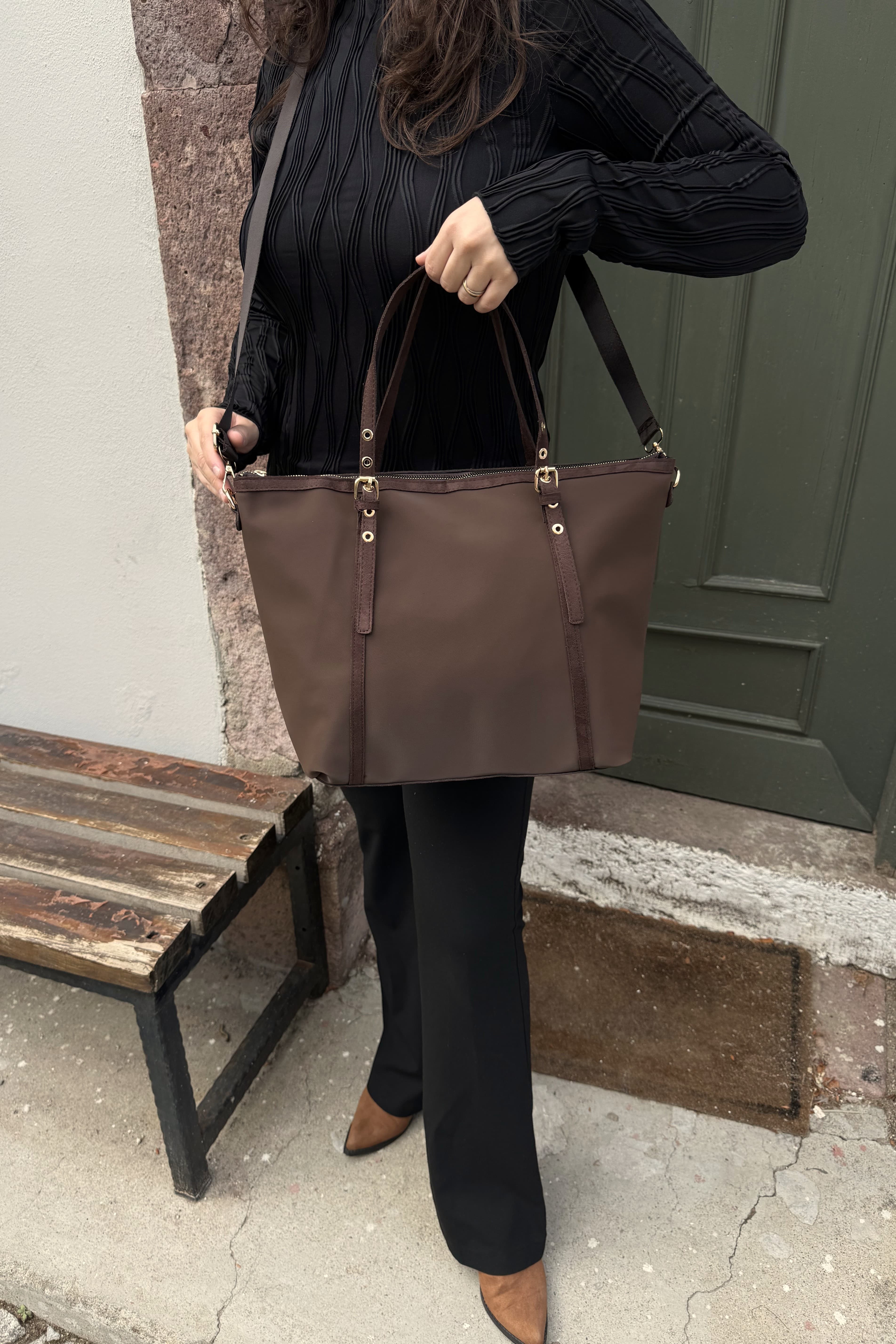 Süet Detaylı Kadın Shopper El ve Omuz Çanta Valenne ST0032