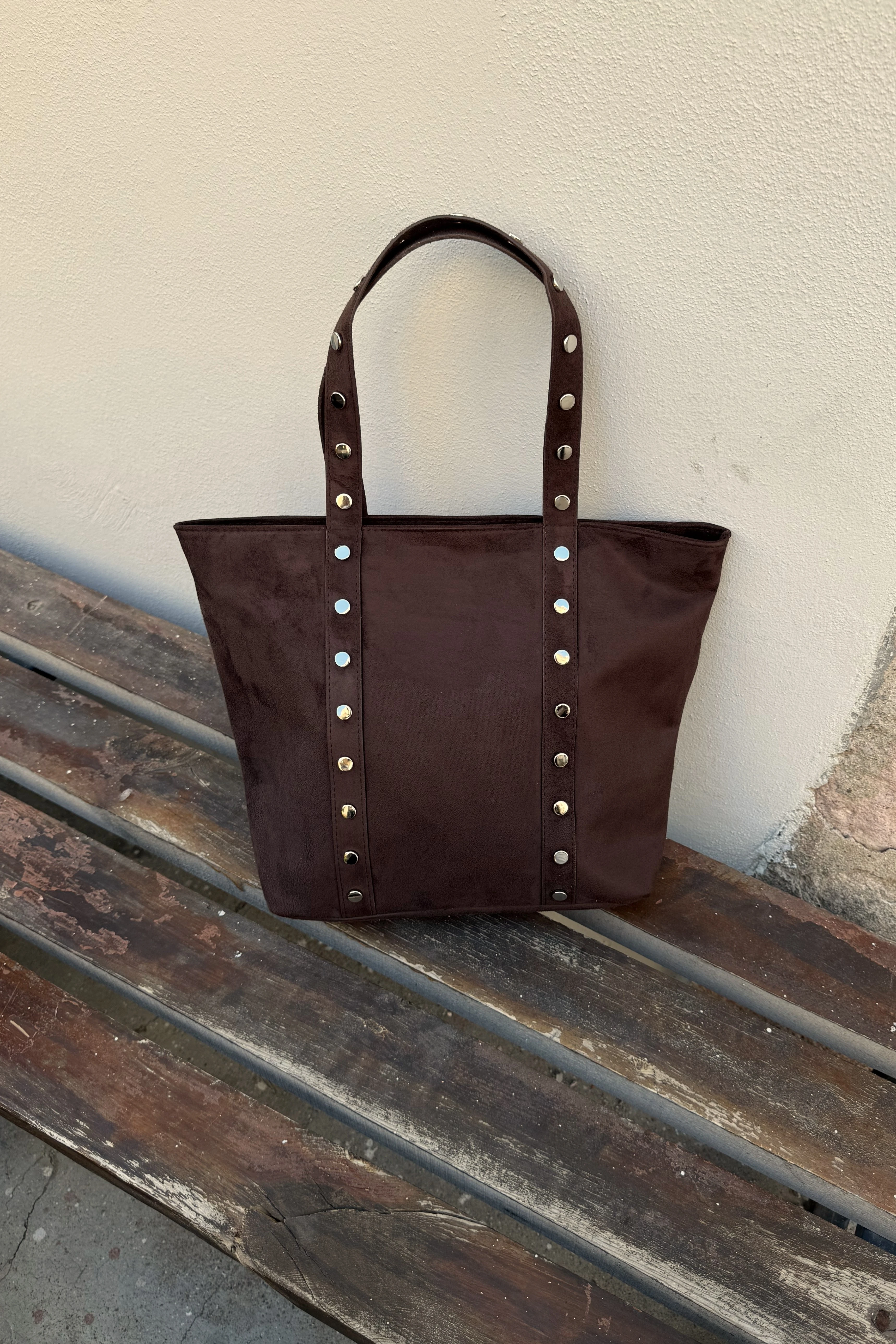 Zımbalı Salaş Kadın Shopper Omuz Çantası Yvette ST0044 - Süet Acı Kahve