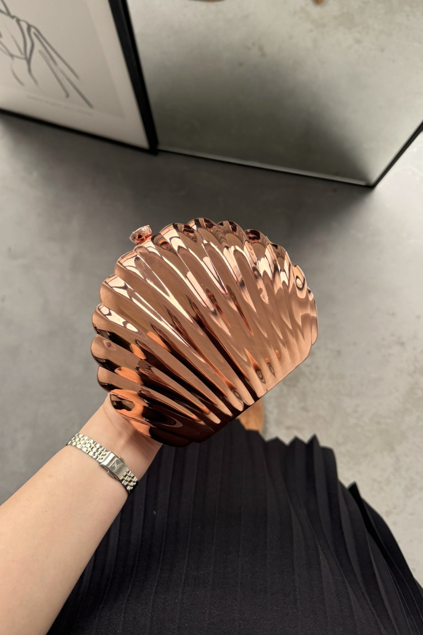 İstiridye Model Abiye Çanta Bronz (Özel Stok)