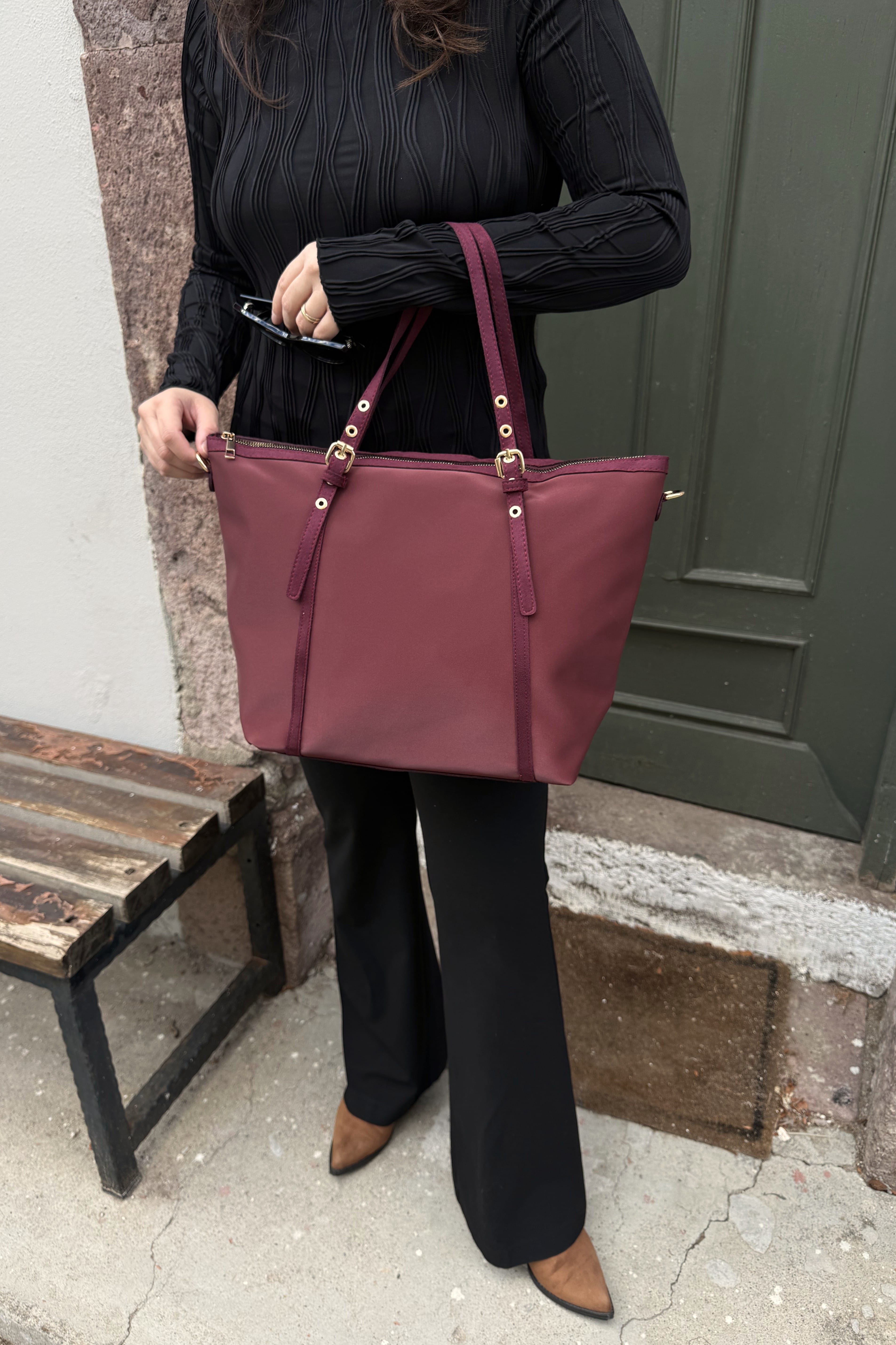 Süet Detaylı Kadın Shopper El ve Omuz Çanta Valenne ST0032 - Bordo