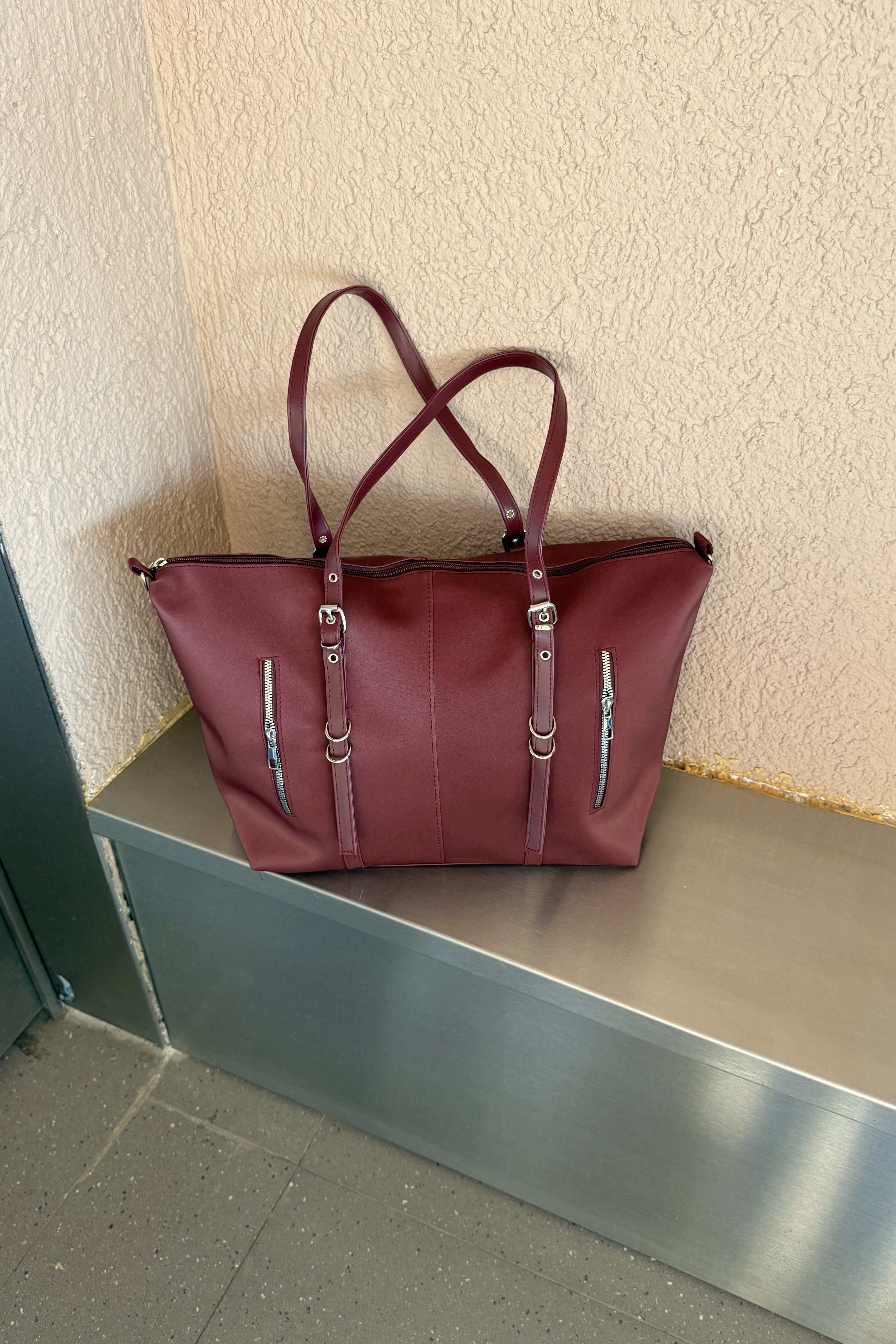 Çok Gözlü Çapraz Askılı Su Geçirmez Kumaş Kadın El ve Omuz Çanta Lony ST0007 - Bordo