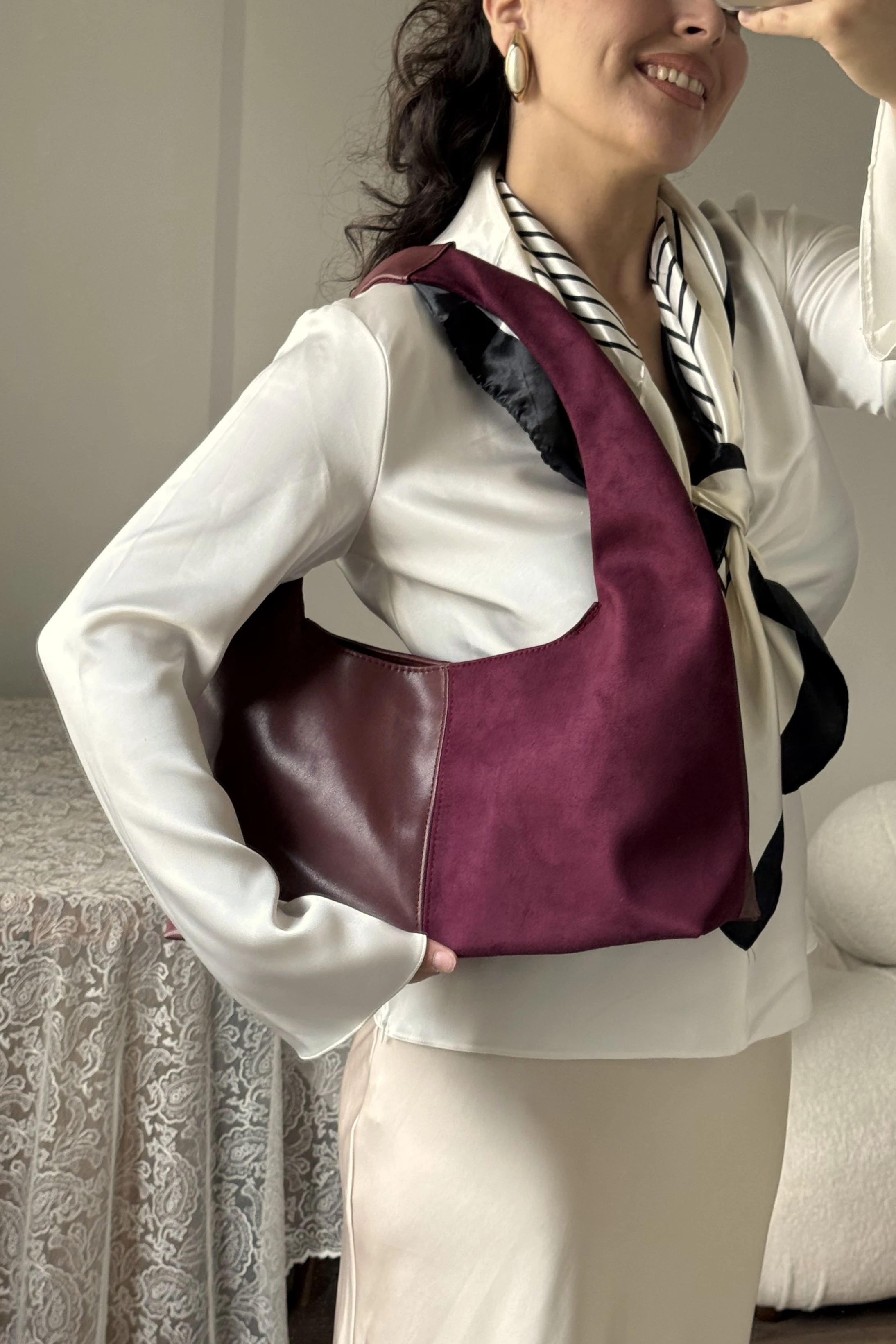 Süet ve Suni Deri Kadın Shopper Vintage Omuz Çantası Norton ST0043