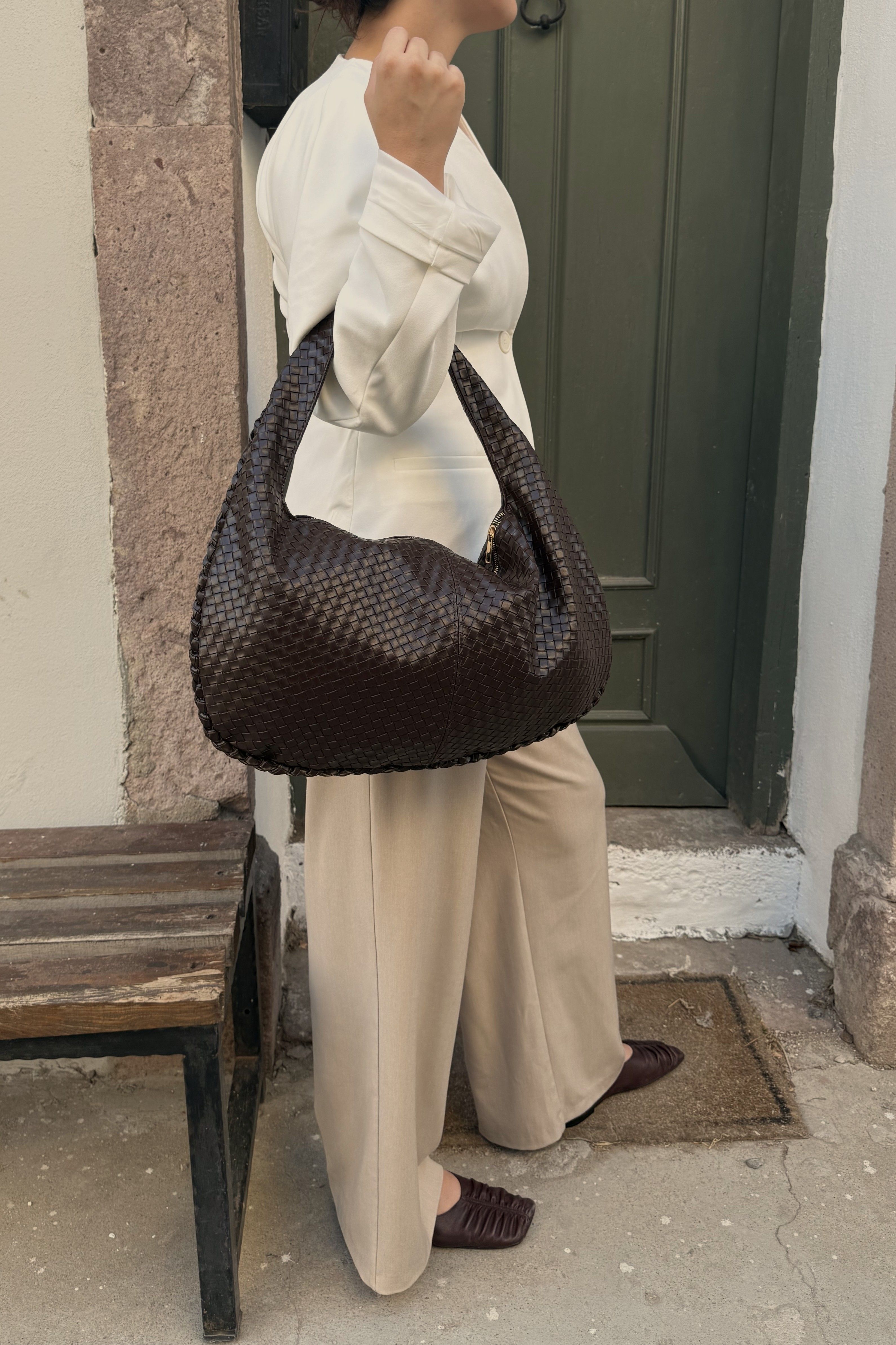 Retro Örgülü Large Kadın El ve Omuz Çanta Viyana ST0008