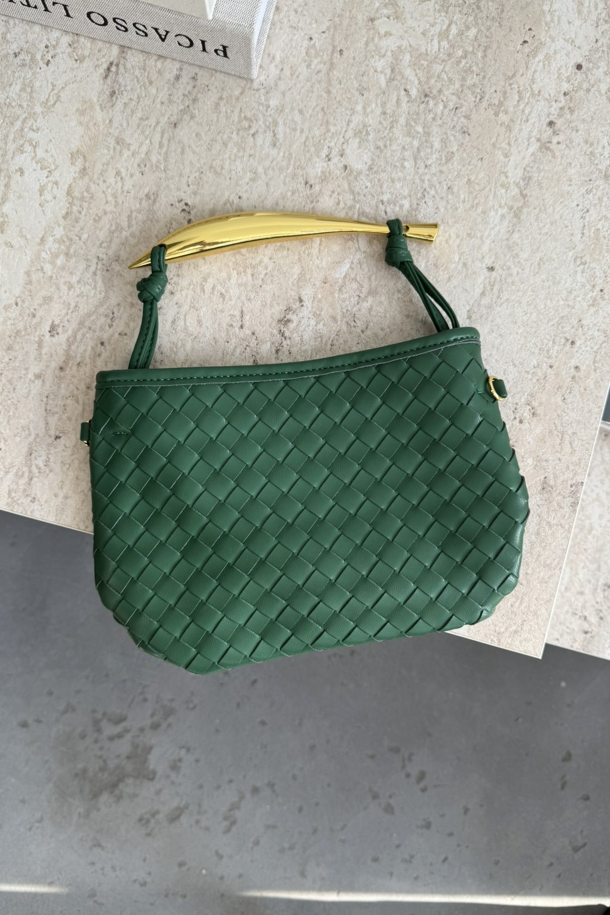 Premium Deri Şık Aksesuarlı Örme Çanta Küçük Boy Yeşil (Özel Stok)