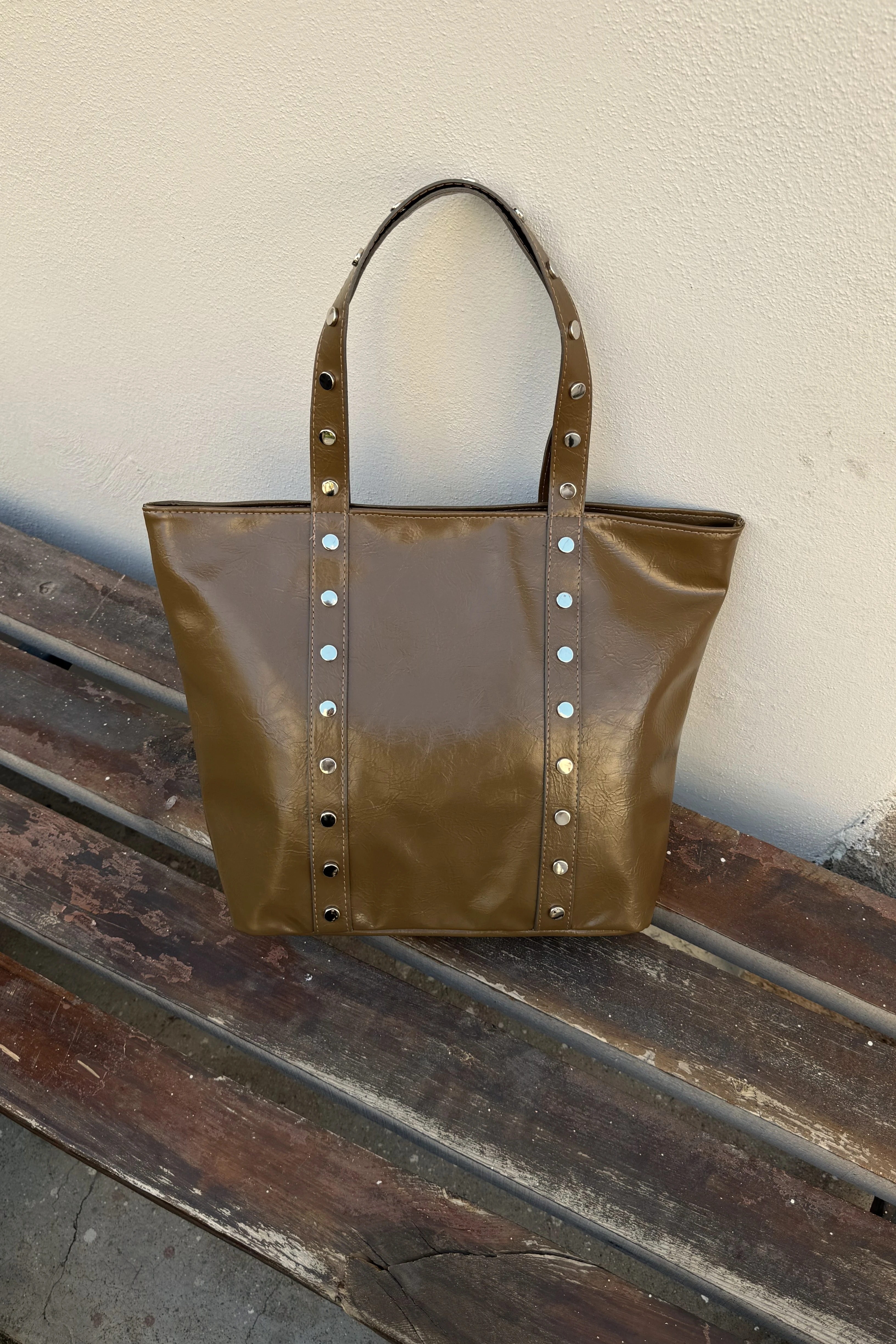 Zımbalı Salaş Kadın Shopper Omuz Çantası Yvette ST0044 - Yağ Yeşili