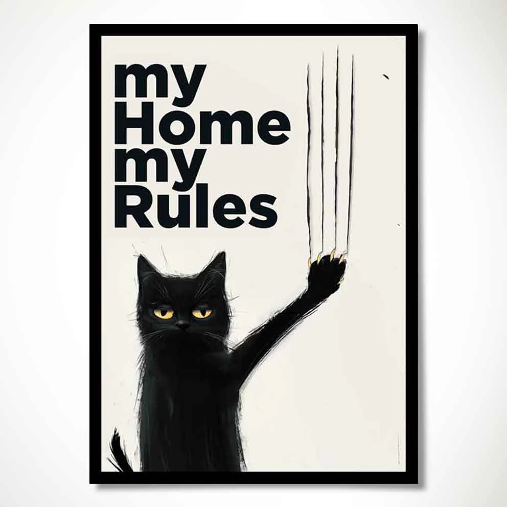 “Asi Kedi – My Home My Rules Yazılı Mizahi Duvar Tablosu” TB_00021