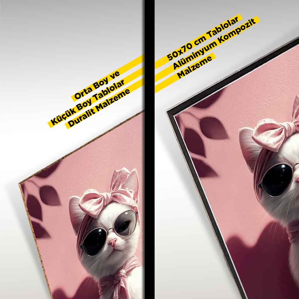 Tarz Sahibi Kedi Tablo "Pembe Bandanalı Modern Kedi Poster"TB_00010