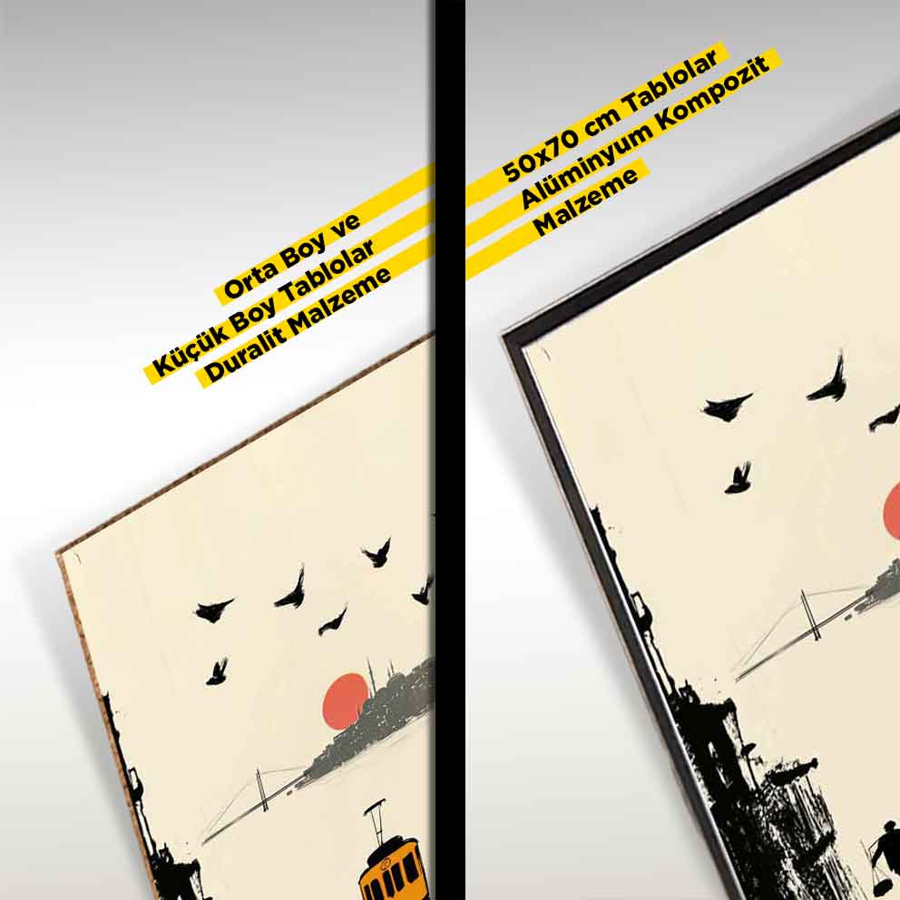 “Nostaljik İstanbul – Tramvay, Köprü ve Kuşlar Temalı Dekoratif Tablo” TB_00055