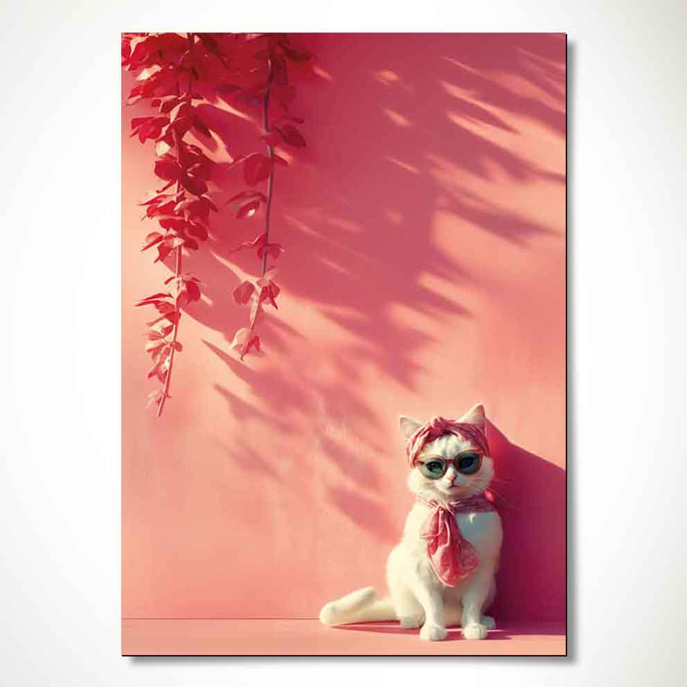 Tarz Sahibi Kedi Tablo 3 "Pembe Bandanalı Modern Kedi Poster" TB_00012