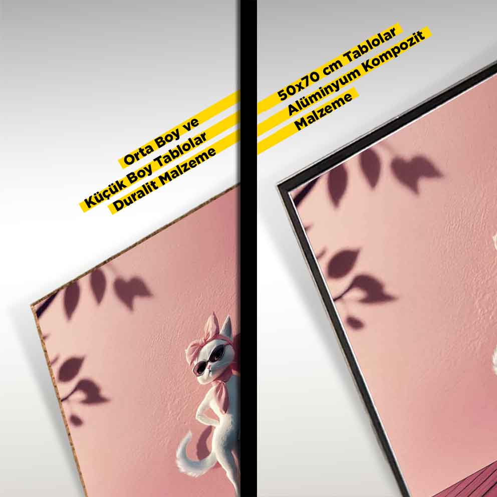 Tarz Sahibi Kedi Tablo 4 "Pembe Bandanalı Modern Kedi Poster" TB_00013