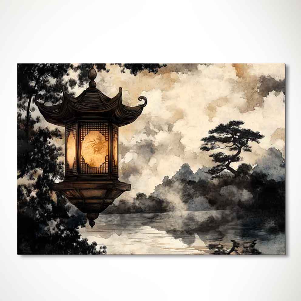 “Japon Feneri Tablo 3 – Kırmızı Siyah Soyut Japon Sanatı Duvar Dekoru”  TB_00101