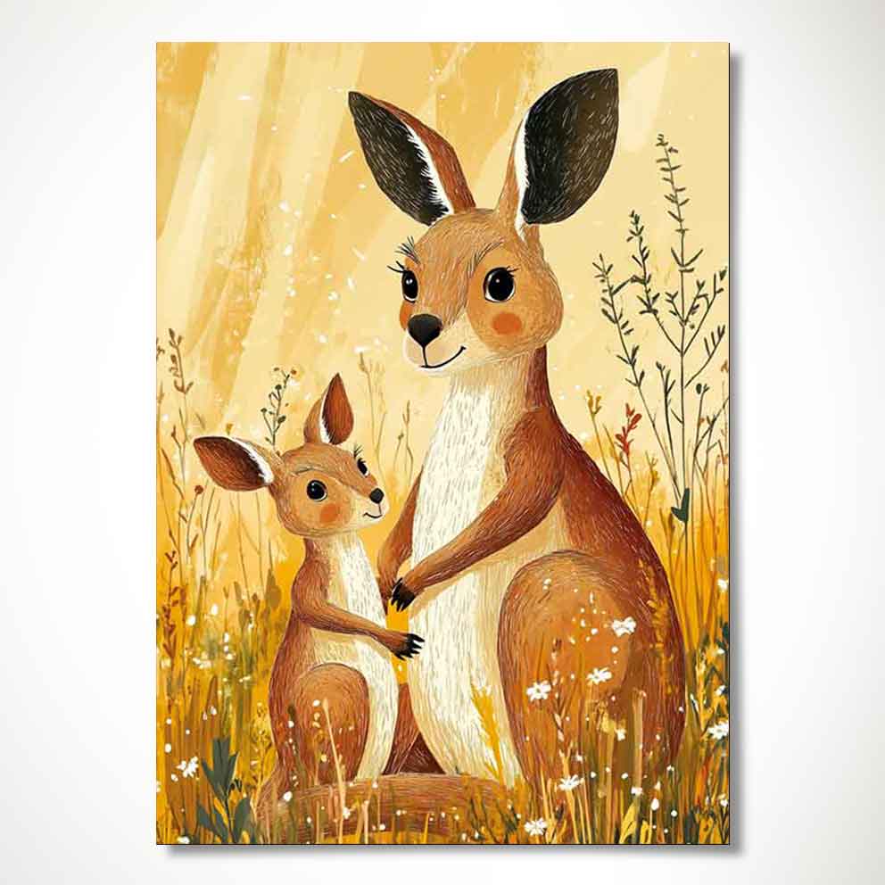 “Kanguru Ailesi – Sıcak Tonlarda Sevimli Hayvan Temalı Tablo” TB_00023