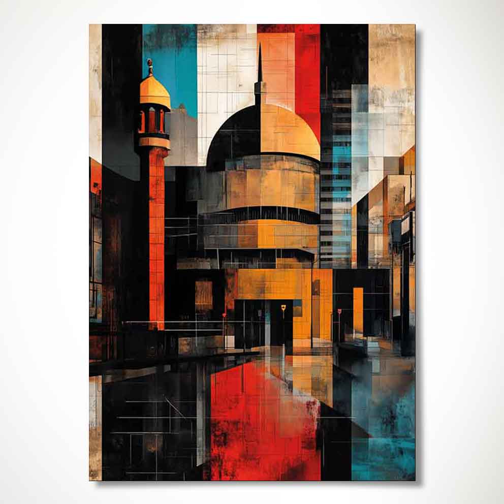 “Cami ve Minare Temalı Soyut Geometrik Tablo – Geometrik Modern İslam Sanatı Duvar Dekoru” TB_00066