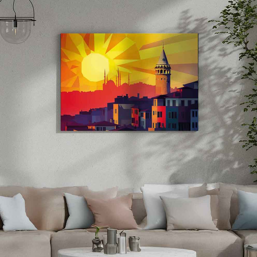“Galata Kulesi – Renkli İstanbul Gün Batımı Temalı Modern Sanat Tablosu” TB_00053