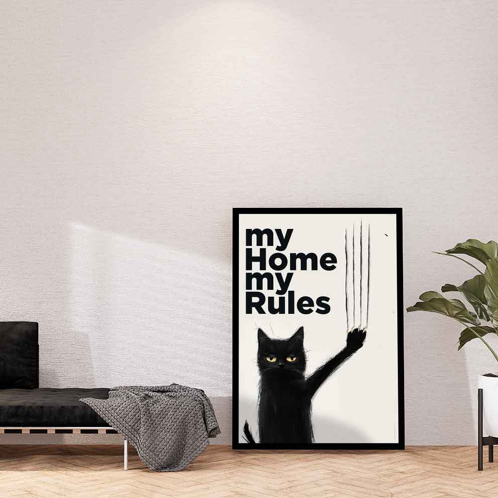 “Asi Kedi – My Home My Rules Yazılı Mizahi Duvar Tablosu” TB_00021